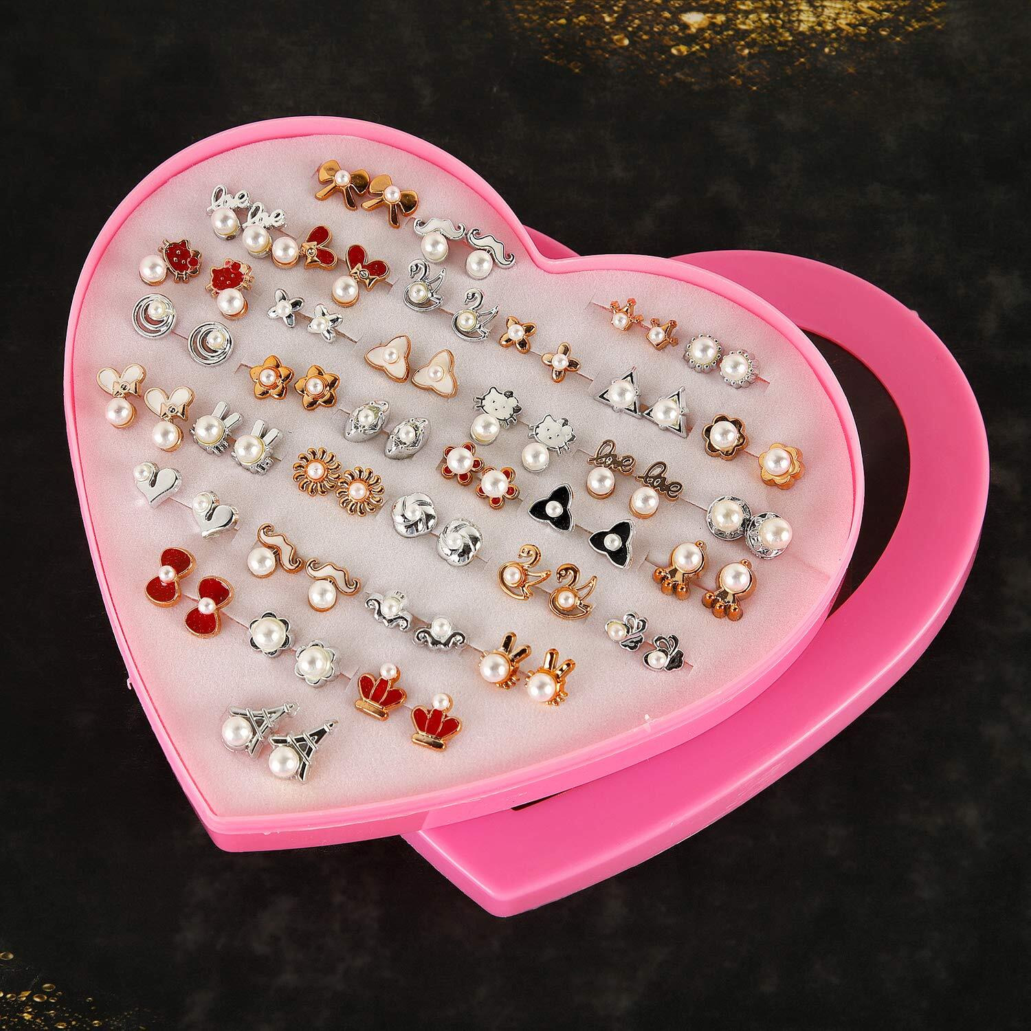 Shining Diva Fashion multicolor Non Precious Metal Base Metal Latest Pearl Stud Earrings for Girls (Style07-36 Pairs Combo Set, sd12020er)