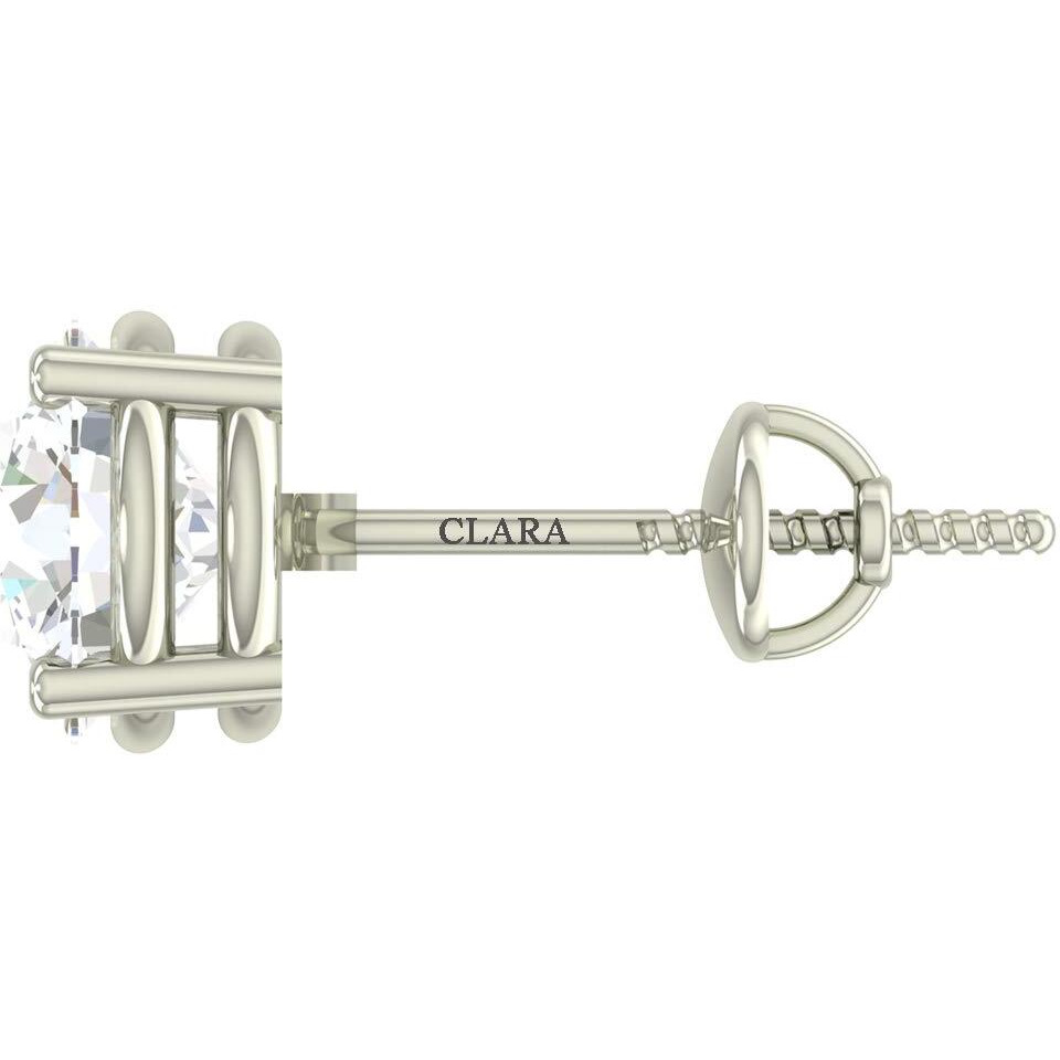 CLARA 925 Sterling Silver Swiss Zirconia 6.5 mm Earring With Screw Back Gift for Women & Girls(White)