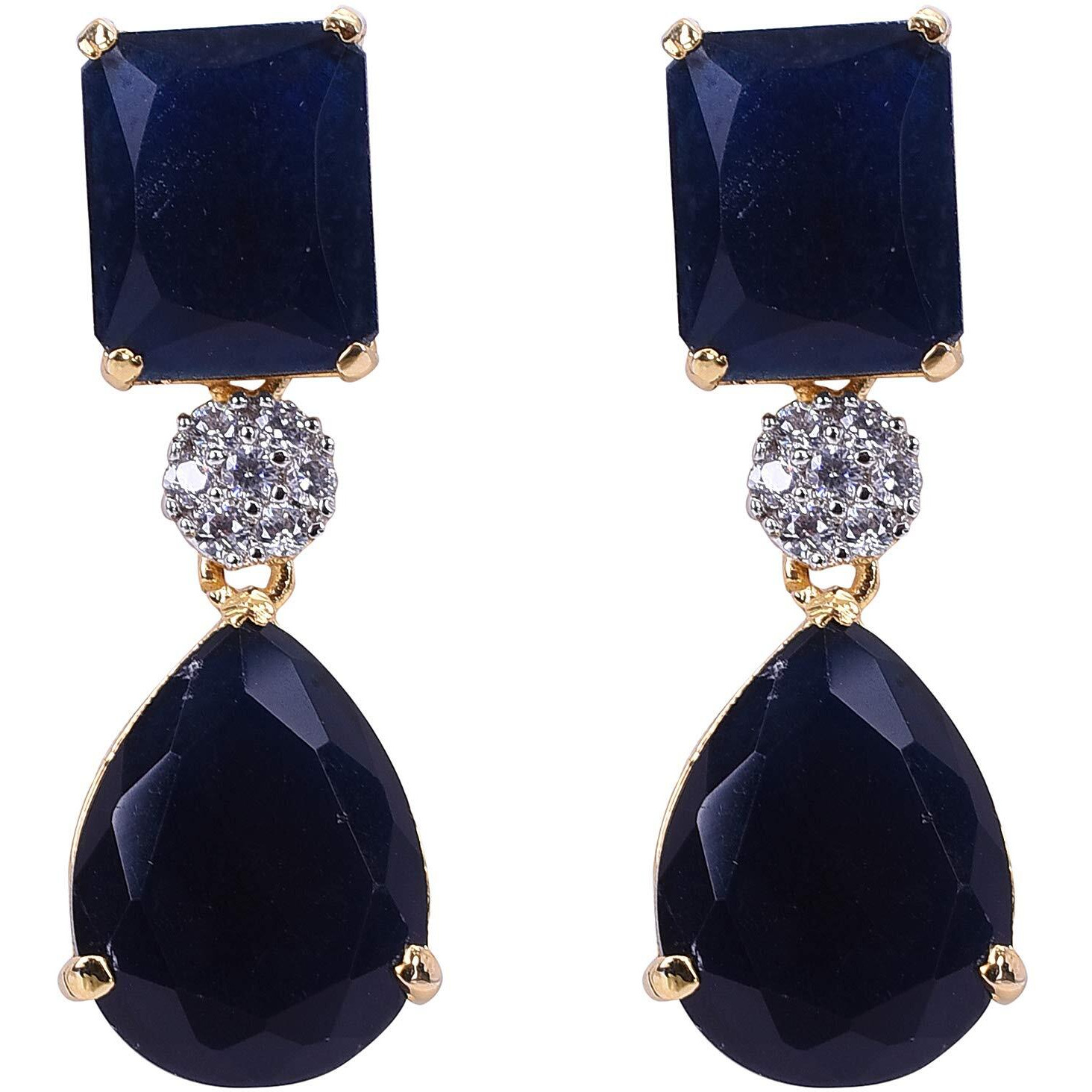 Ratnavali Jewels American Diamond Gold Plated Bold Stunning Champagne Earrings Dangle Drop For Women/Girls RV3205C