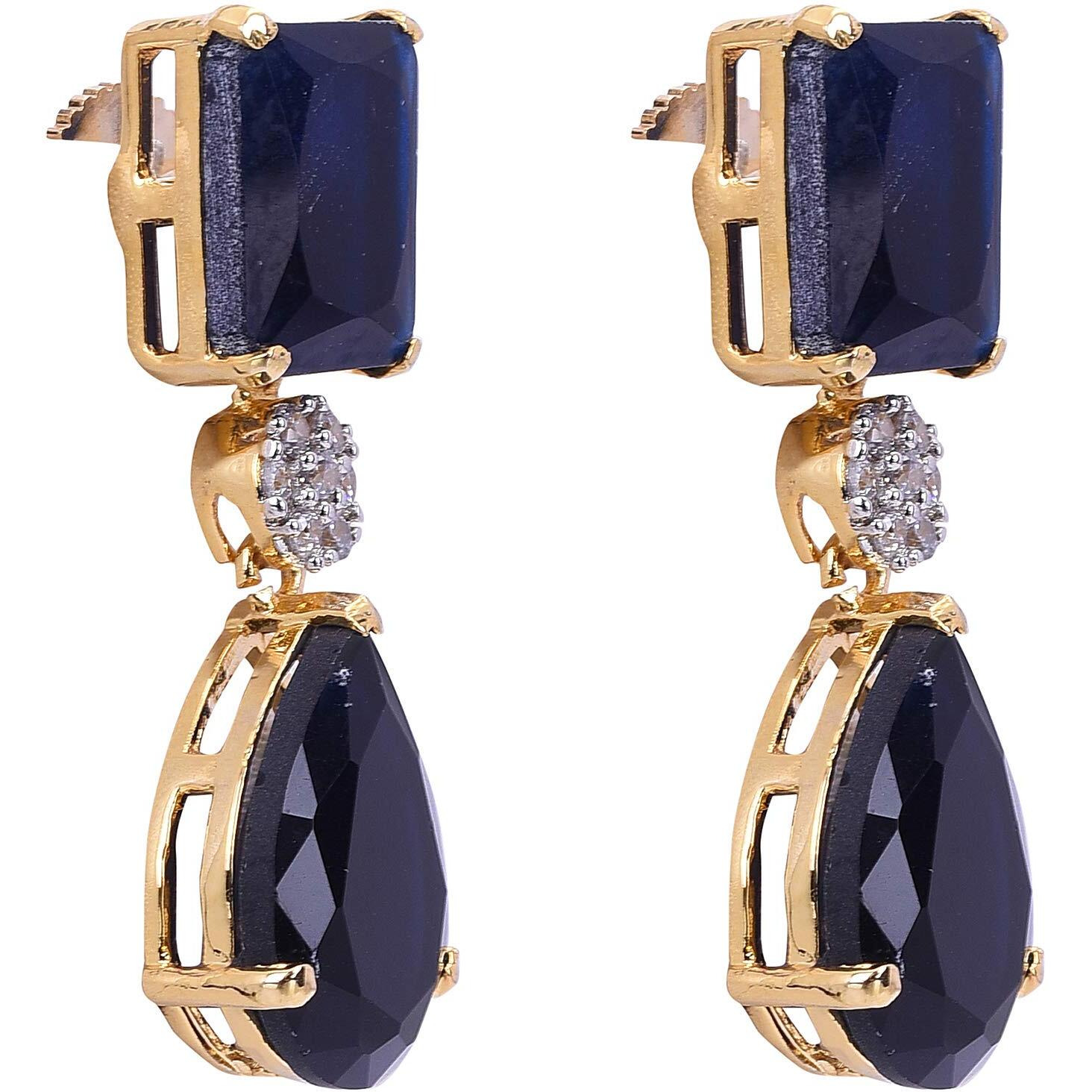 Ratnavali Jewels American Diamond Gold Plated Bold Stunning Champagne Earrings Dangle Drop For Women/Girls RV3205C