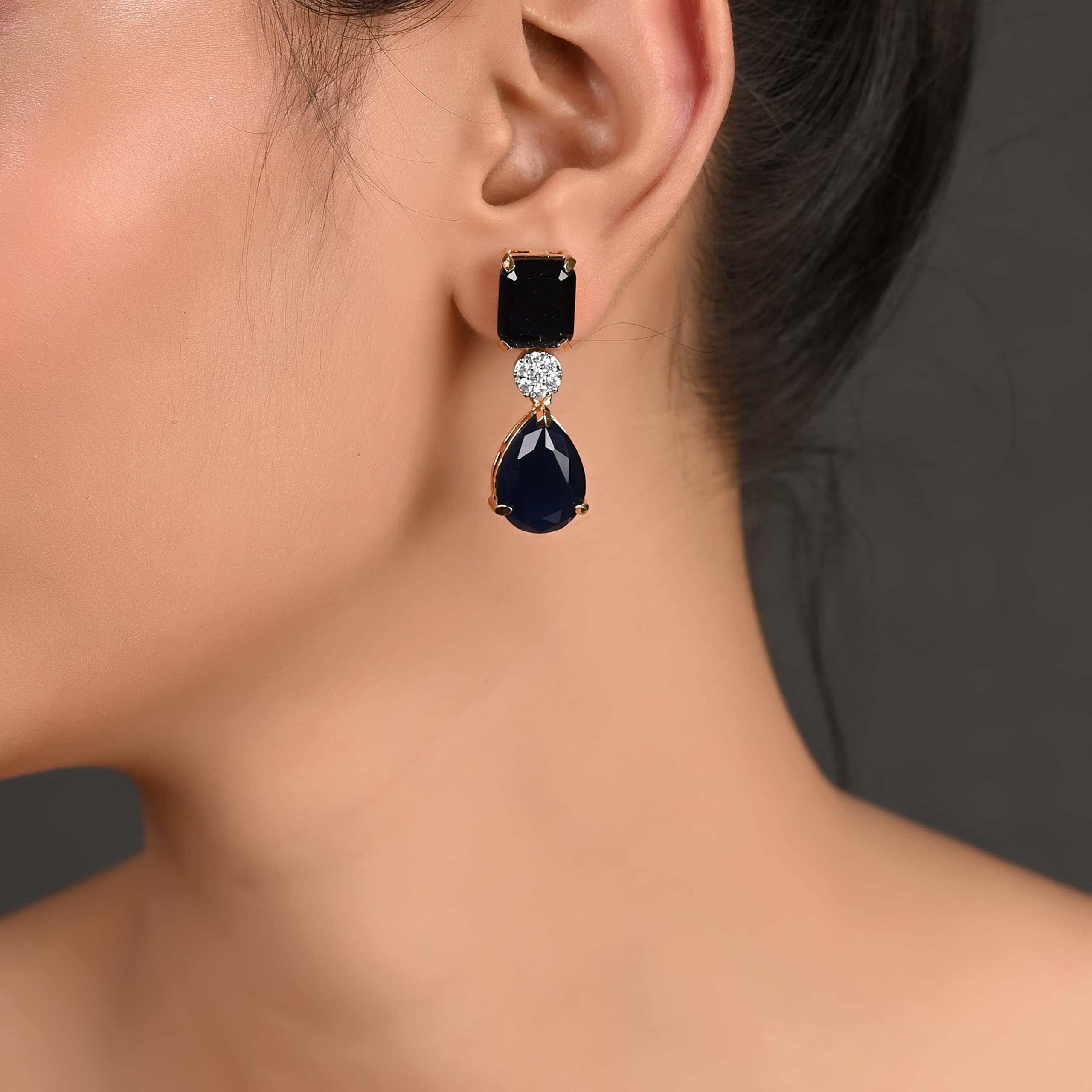 Ratnavali Jewels American Diamond Gold Plated Bold Stunning Champagne Earrings Dangle Drop For Women/Girls RV3205C