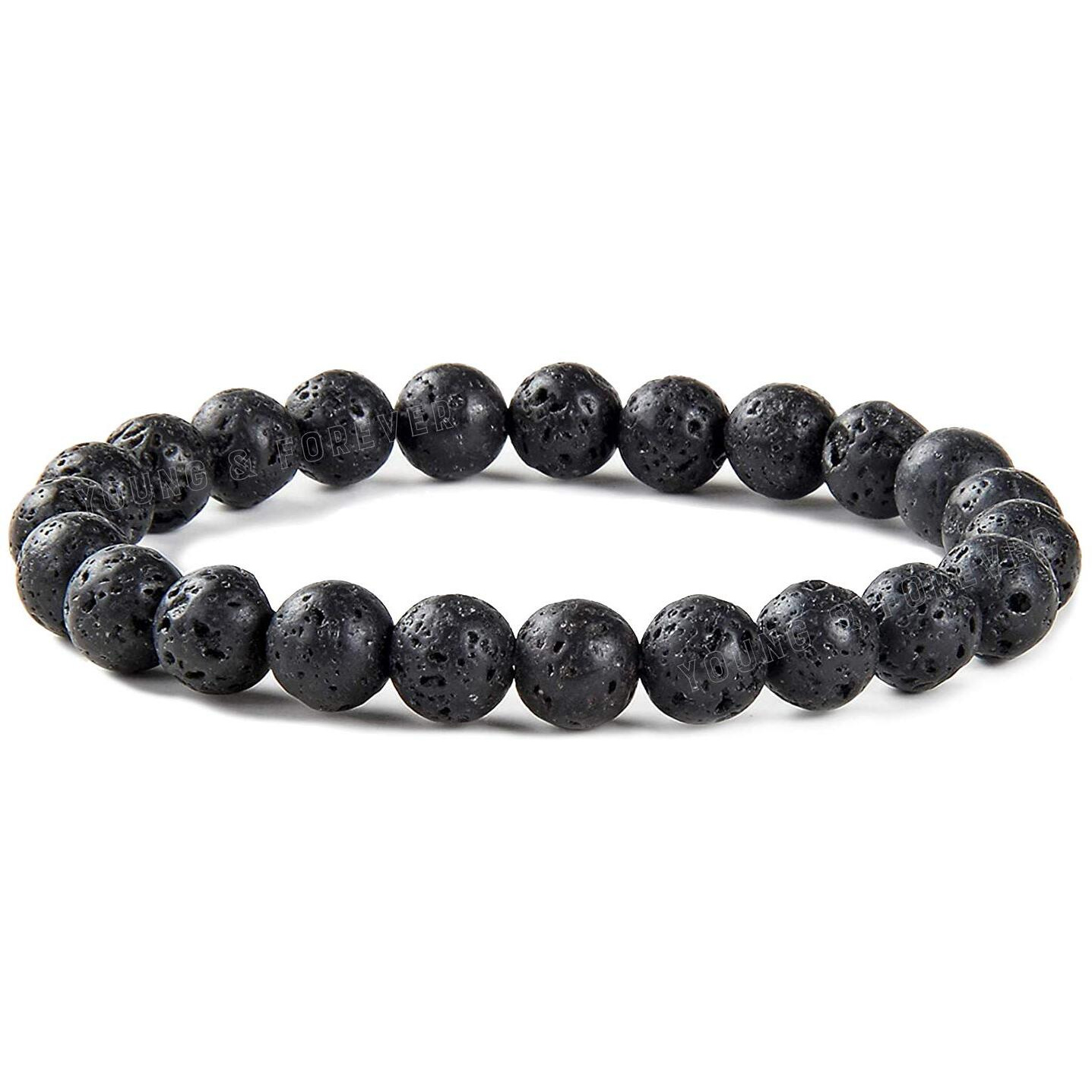 Young & Forever Gift Certified Reiki Crystal Semi Precious Gemstone Lava Rock Diffuser for Physical and Mental Strength Courage Healing Stone Stretch Bracelet for Men Women