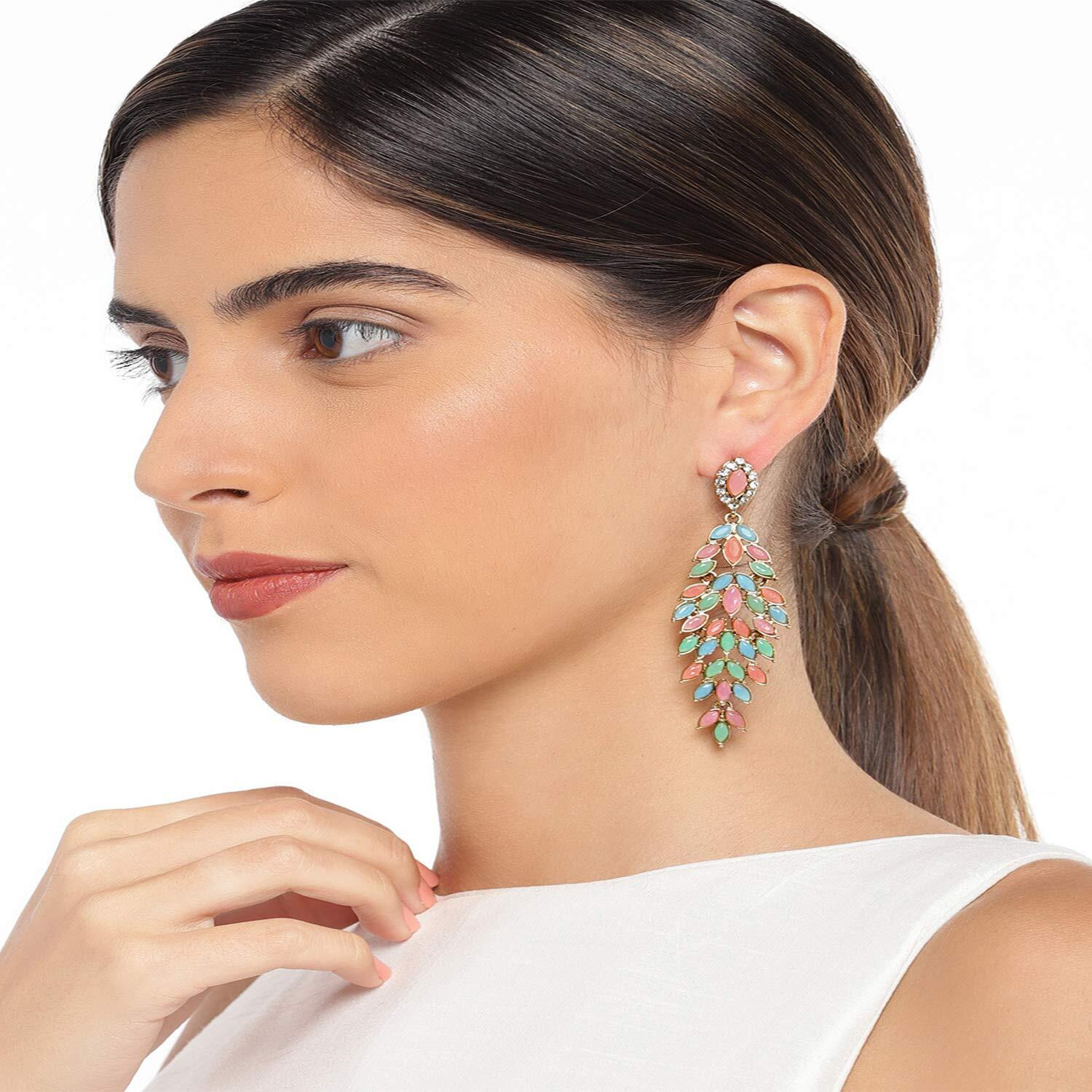 Mahi Gold Plated Beautiful multicolour crystals dangler earrings for girls and women ER1109556G