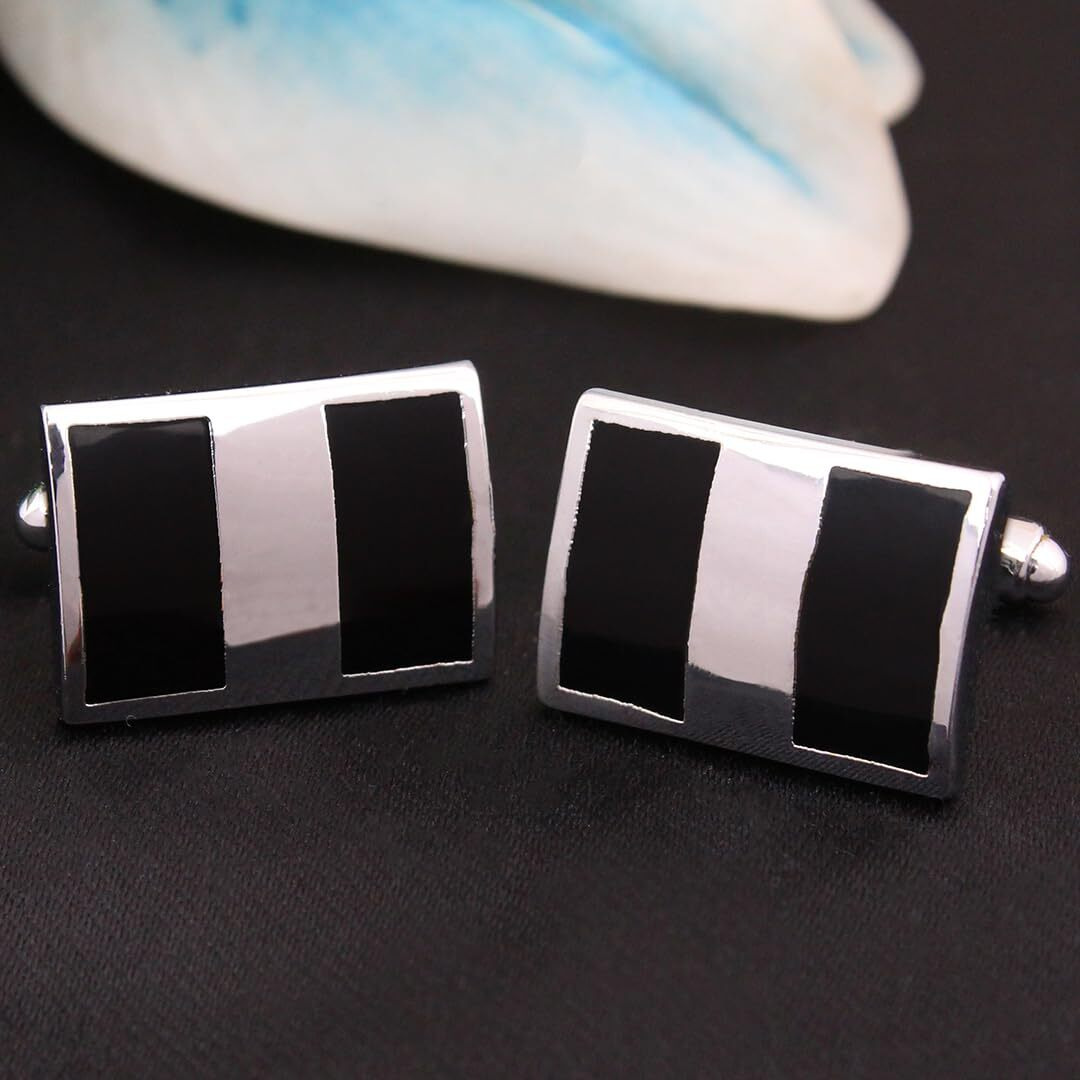 Kovove The Silver Cut Black Cufflinks for Men