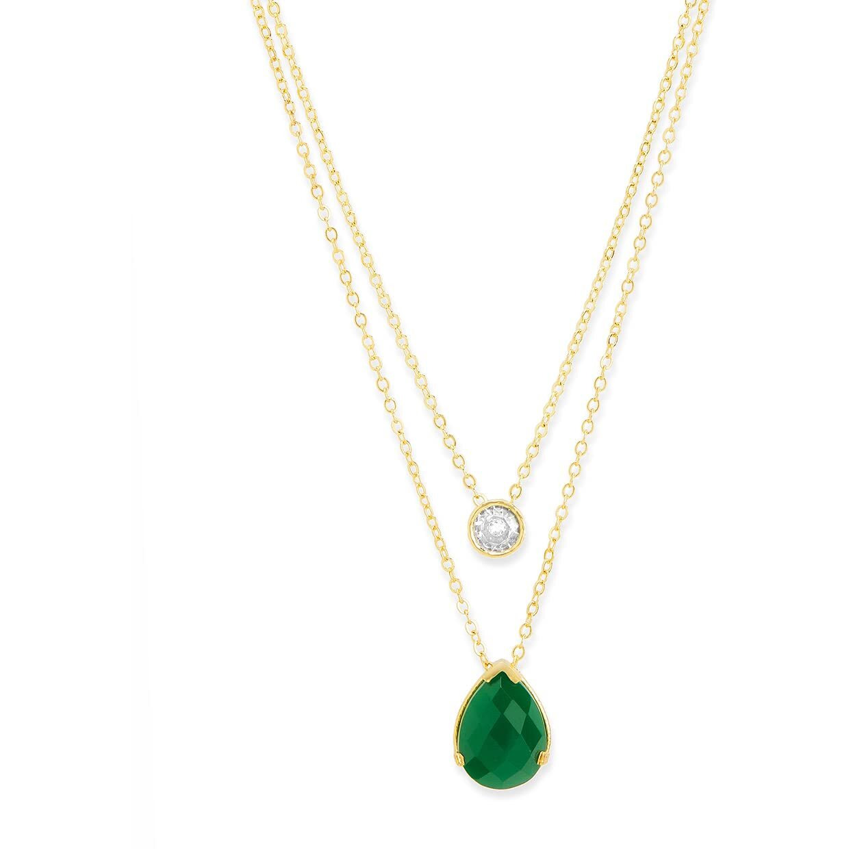 MINUTIAE Double Layered Chain Necklace With Diamond Pendant With Austrian Cubic Zirconia For Women And Girls With Extendable Chain (Gold)