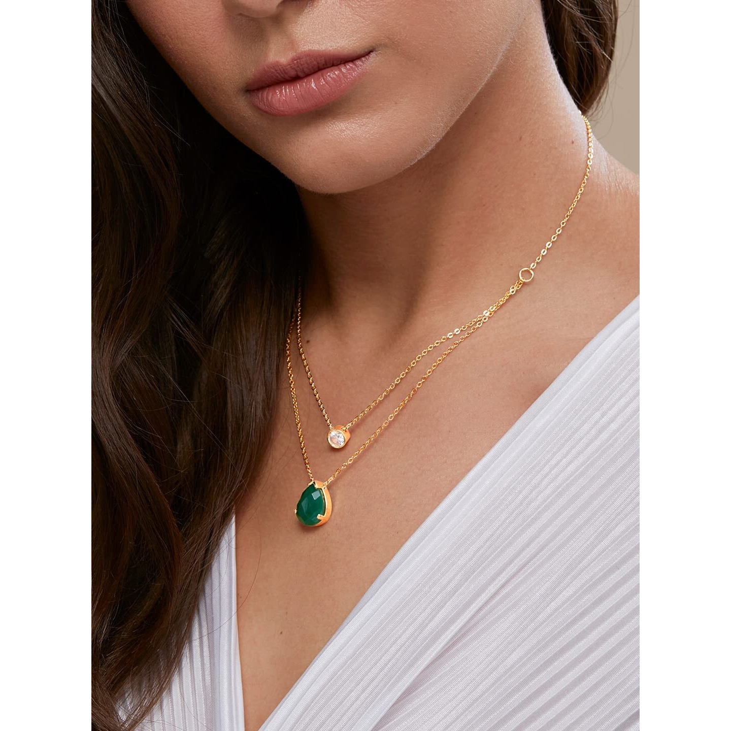 MINUTIAE Double Layered Chain Necklace With Diamond Pendant With Austrian Cubic Zirconia For Women And Girls With Extendable Chain (Gold)