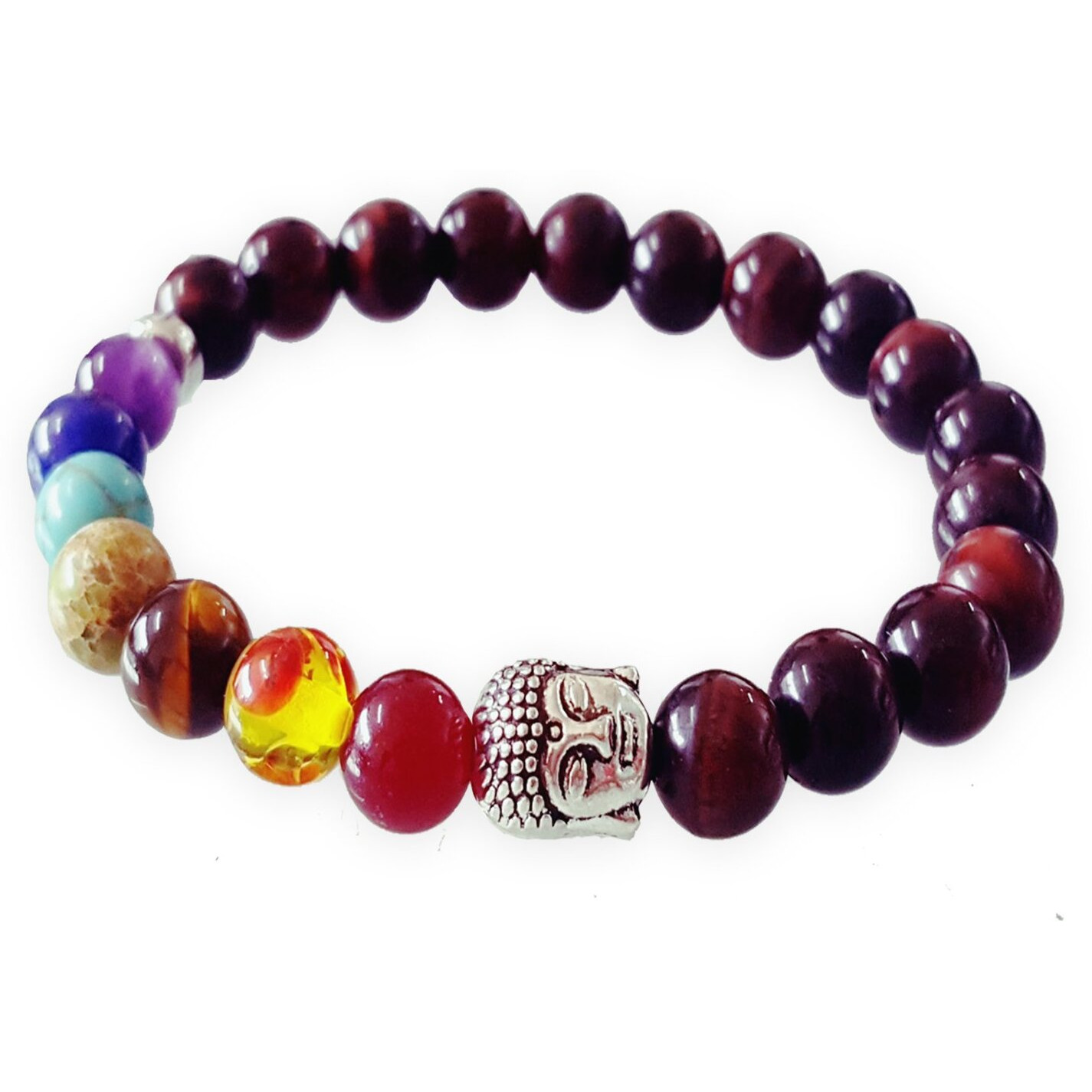 Young & Forever Gift Dvine red tiger eye bracelet 7 chakra healing crystal bracelet yoga reiki silver buddha charm natural stone unisex energy strand Bracelet for Women