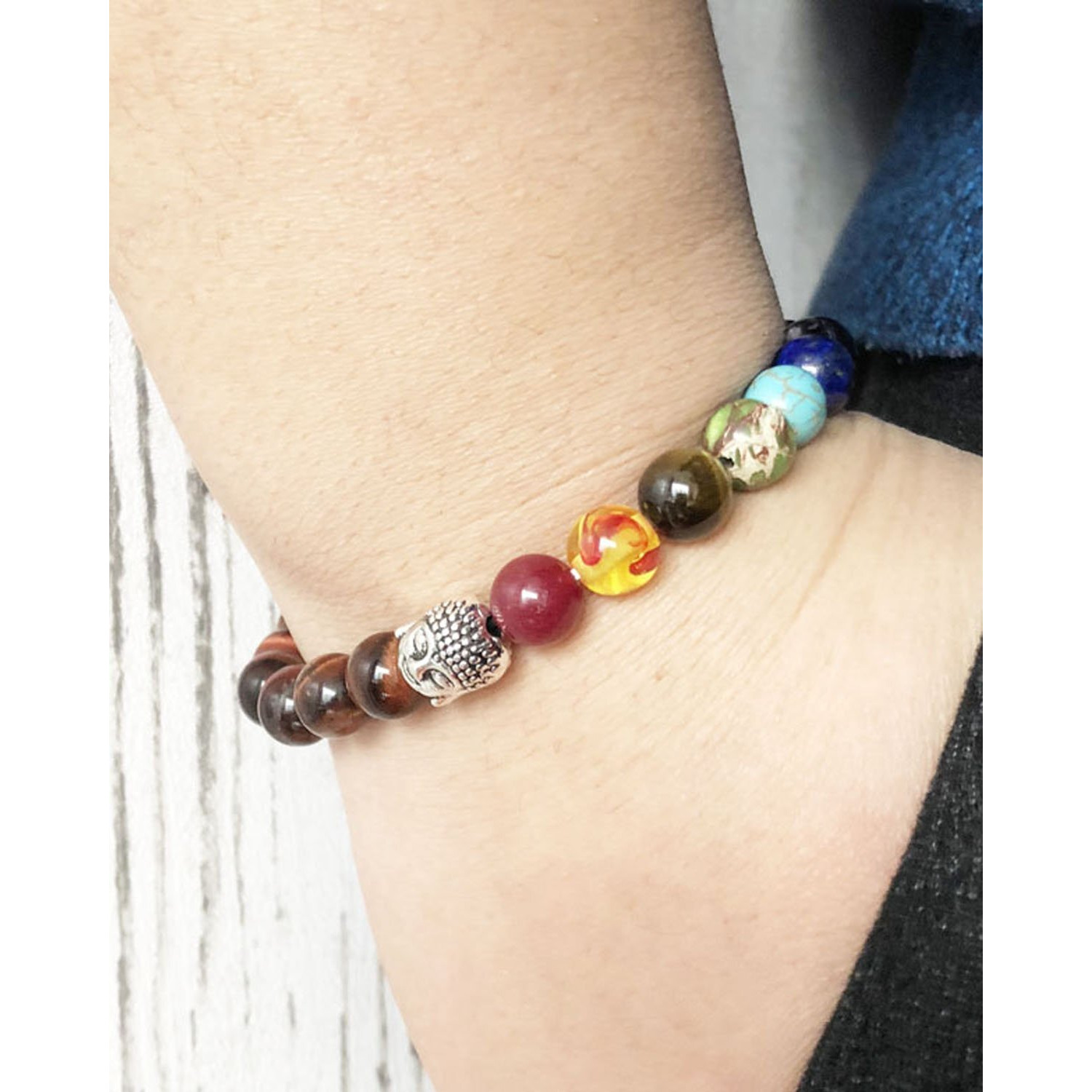 Young & Forever Gift Dvine red tiger eye bracelet 7 chakra healing crystal bracelet yoga reiki silver buddha charm natural stone unisex energy strand Bracelet for Women