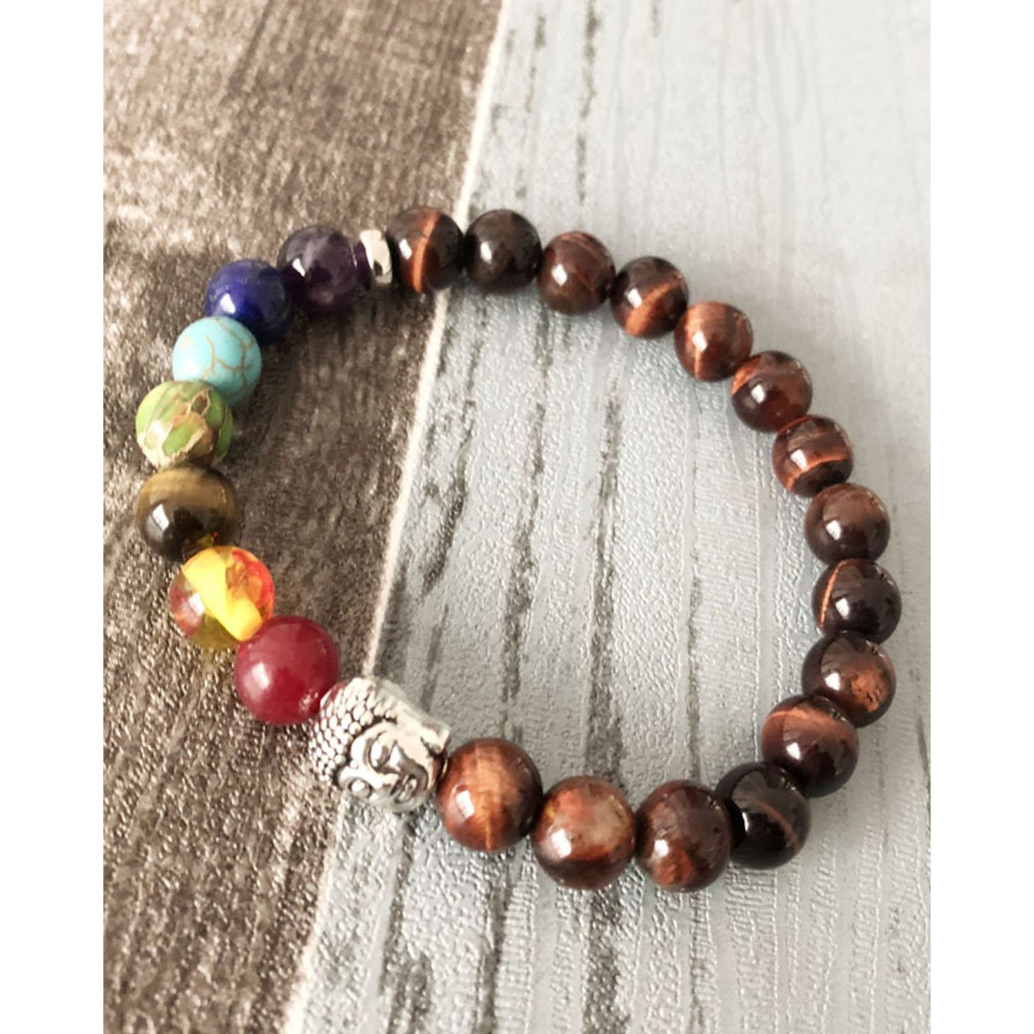 Young & Forever Gift Dvine red tiger eye bracelet 7 chakra healing crystal bracelet yoga reiki silver buddha charm natural stone unisex energy strand Bracelet for Women