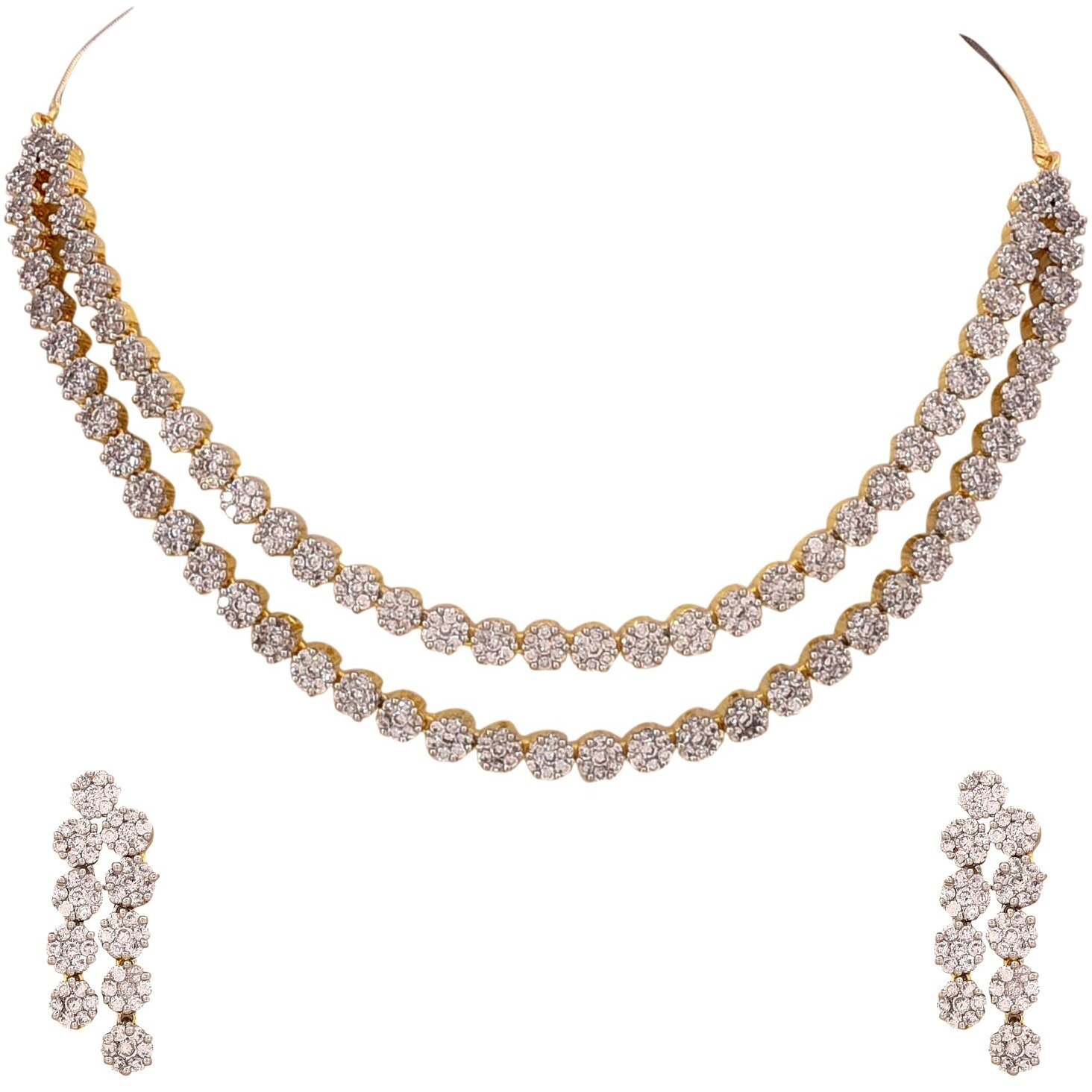 RATNAVALI JEWELS American Diamond CZ Gold Plated Designer Jewellery Set/Necklace Set with Chain & Earring for Girls/Women (RVA102)