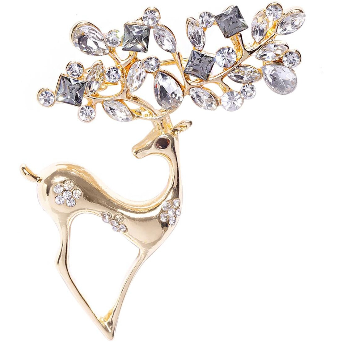 YouBella Jewellery Latest Stylish Crystal Unisex Deer Brooch for Women/Girls/Men (Gold)