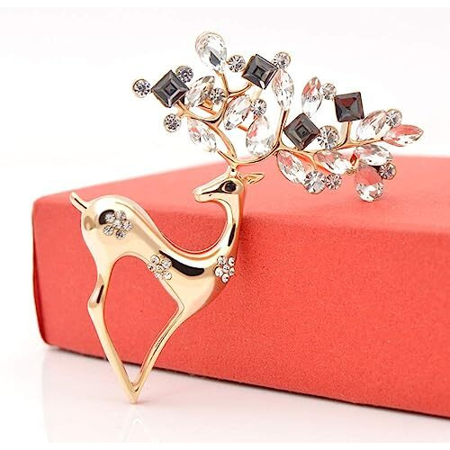 YouBella Jewellery Latest Stylish Crystal Unisex Deer Brooch for Women/Girls/Men (Gold)