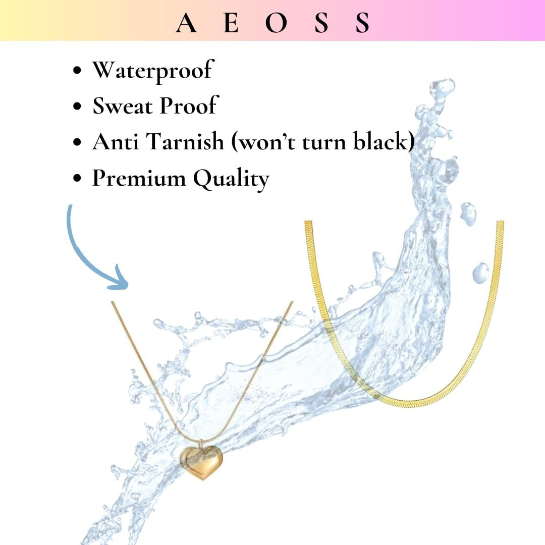 Aeoss Heart Pendant Necklace Neckchain for Women Gold/Rose Gold/Silver | Stainless Steel Anti Tarnish Chain Waterproof Necklace Jewelry (Combo 1 Gold Snake Chain + Heart necklace)