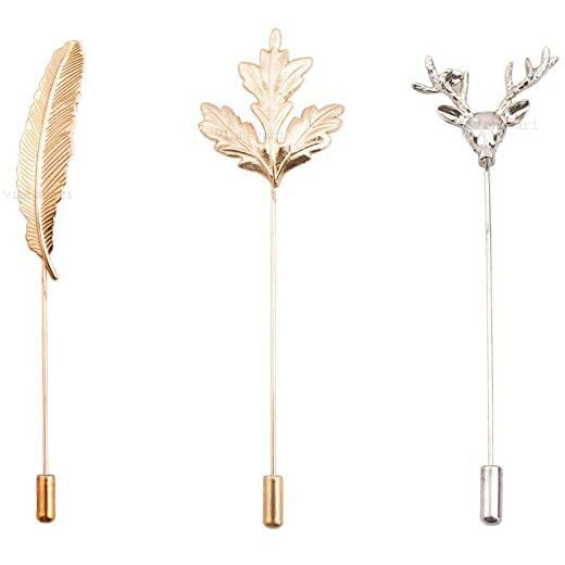 VIBHAVARI Gold Brooch Lapel Pin for Men, Combo Pack of 3