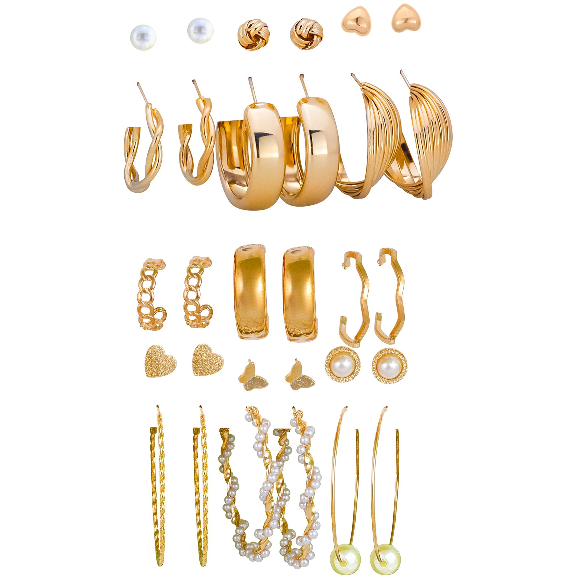 Fashion Frill Earrings For Women Fashion Pearl & AD Gold Plated Studs Earrings For Women Girls Trendy Love Gifts Earrings Combo Set