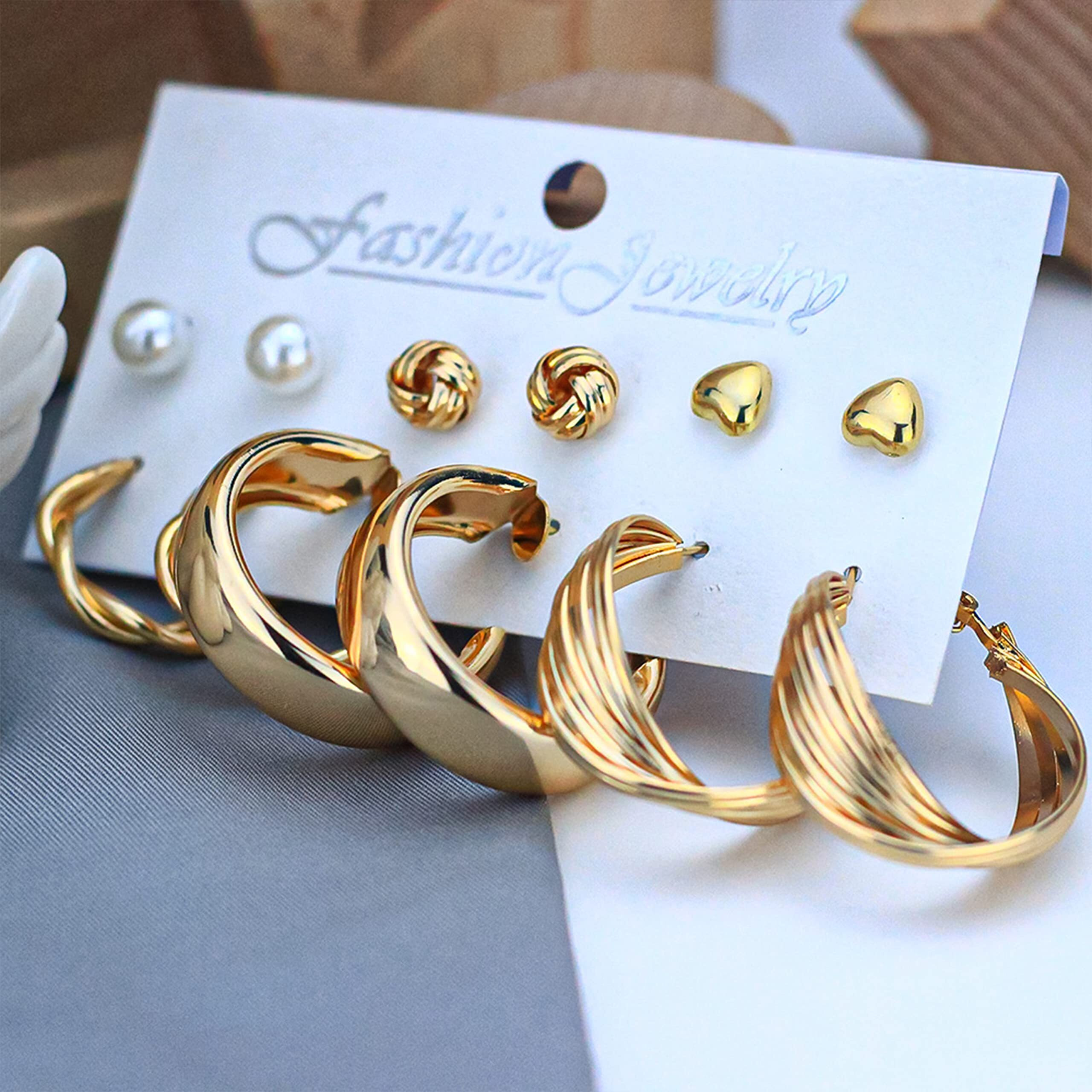 Fashion Frill Earrings For Women Fashion Pearl & AD Gold Plated Studs Earrings For Women Girls Trendy Love Gifts Earrings Combo Set