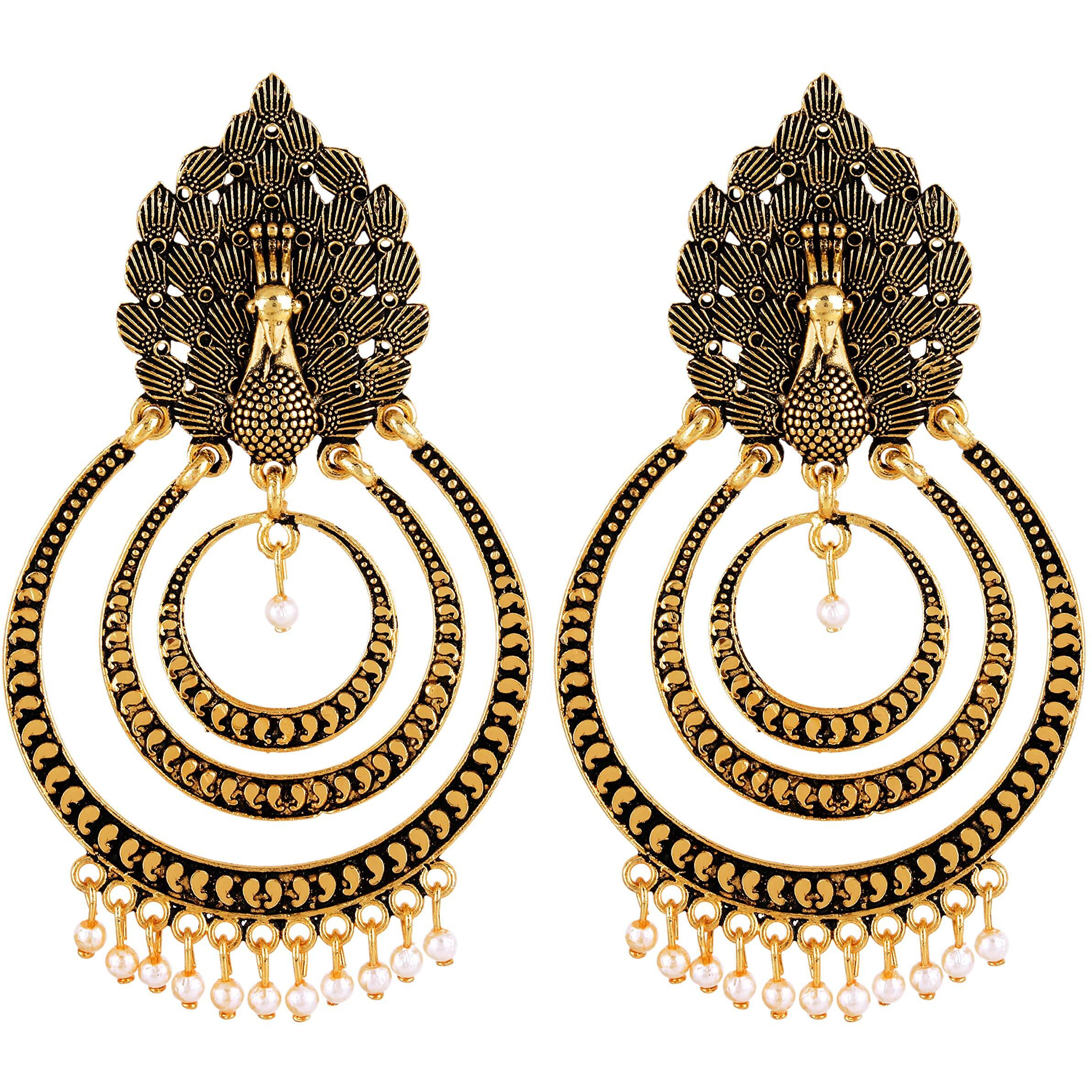 Fashion Frill Mesmerizing Floral Golden Pink Jhumkas Pearl Studded Earrings For Women/Girls (Gold 1)