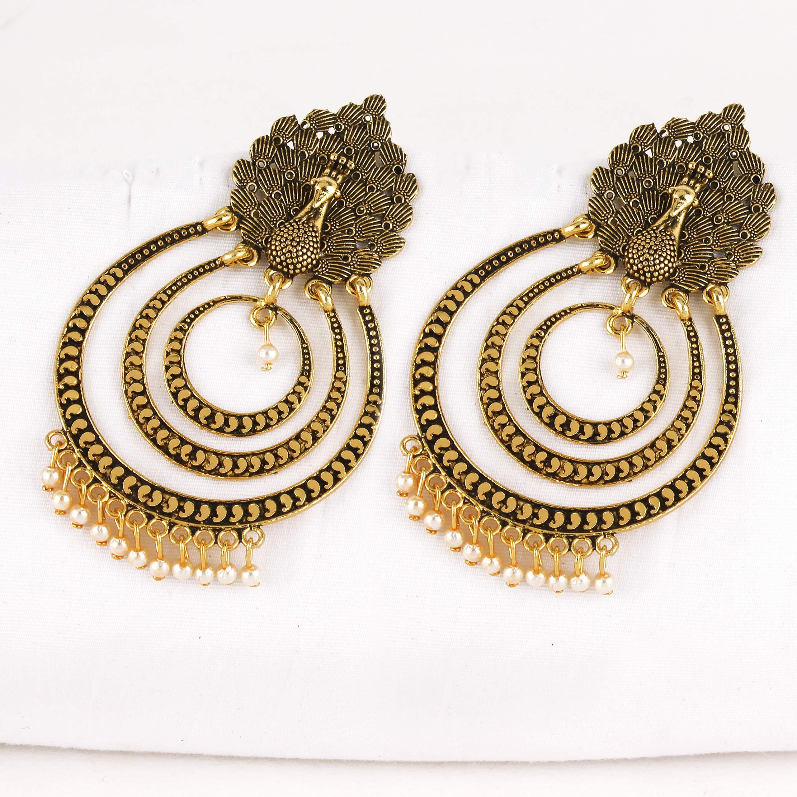 Fashion Frill Mesmerizing Floral Golden Pink Jhumkas Pearl Studded Earrings For Women/Girls (Gold 1)