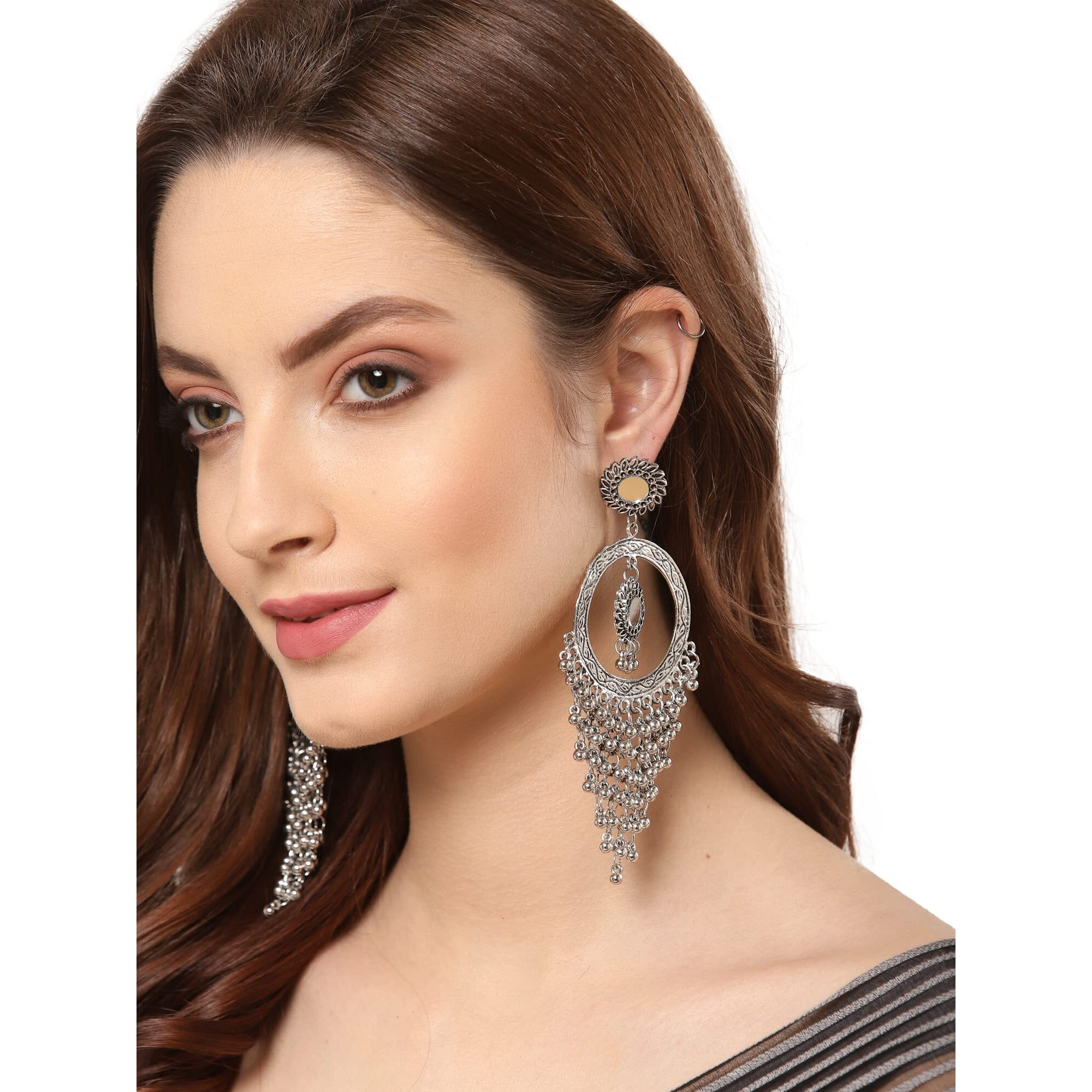 Shining Diva Fashion Latest Stylish Oxidised Long Earrings for Women and Girls (13210er)