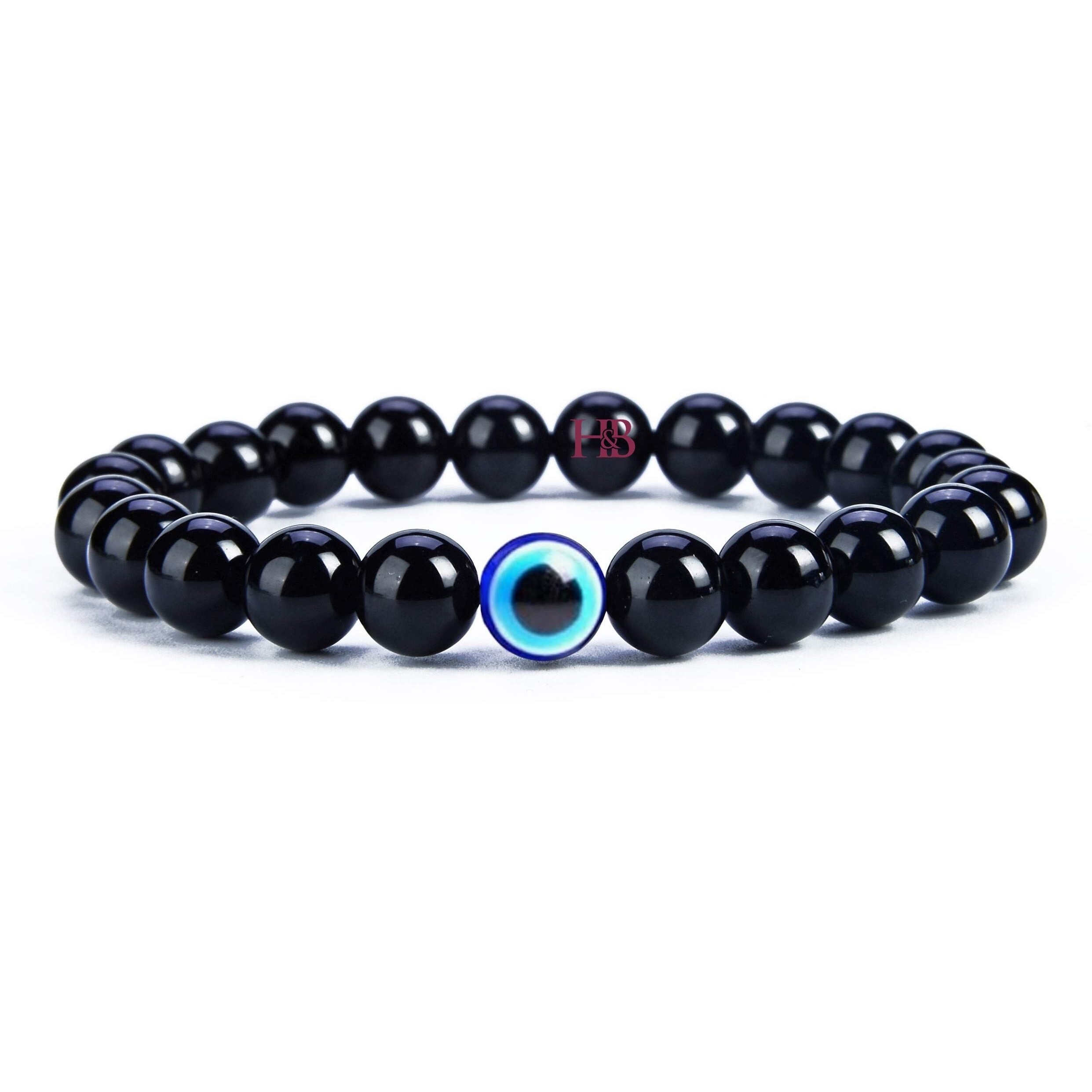 Hot And Bold Unisex-Adult Natural Gemstones Reiki Healing Bracelet With Evil Eye Beads - Authentic Certified Healing Stone Jewelry (Black Tourmaline Shield Nazar Bracelet)