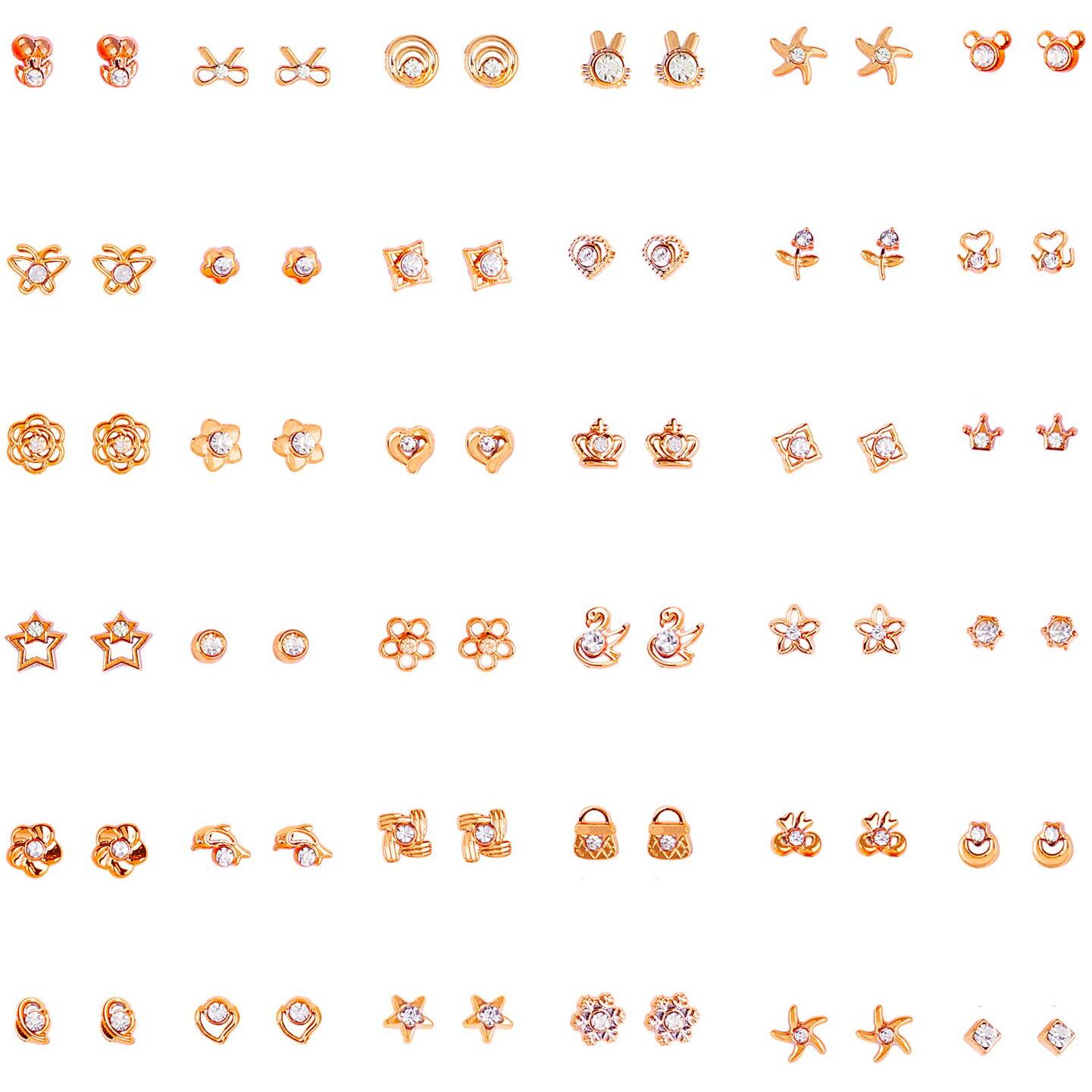 Shining Diva Fashion Latest Fancy Design Non Precious Base Metal Golden Stud Earrings for Girls - 36 Pair Combo Set (12135er)