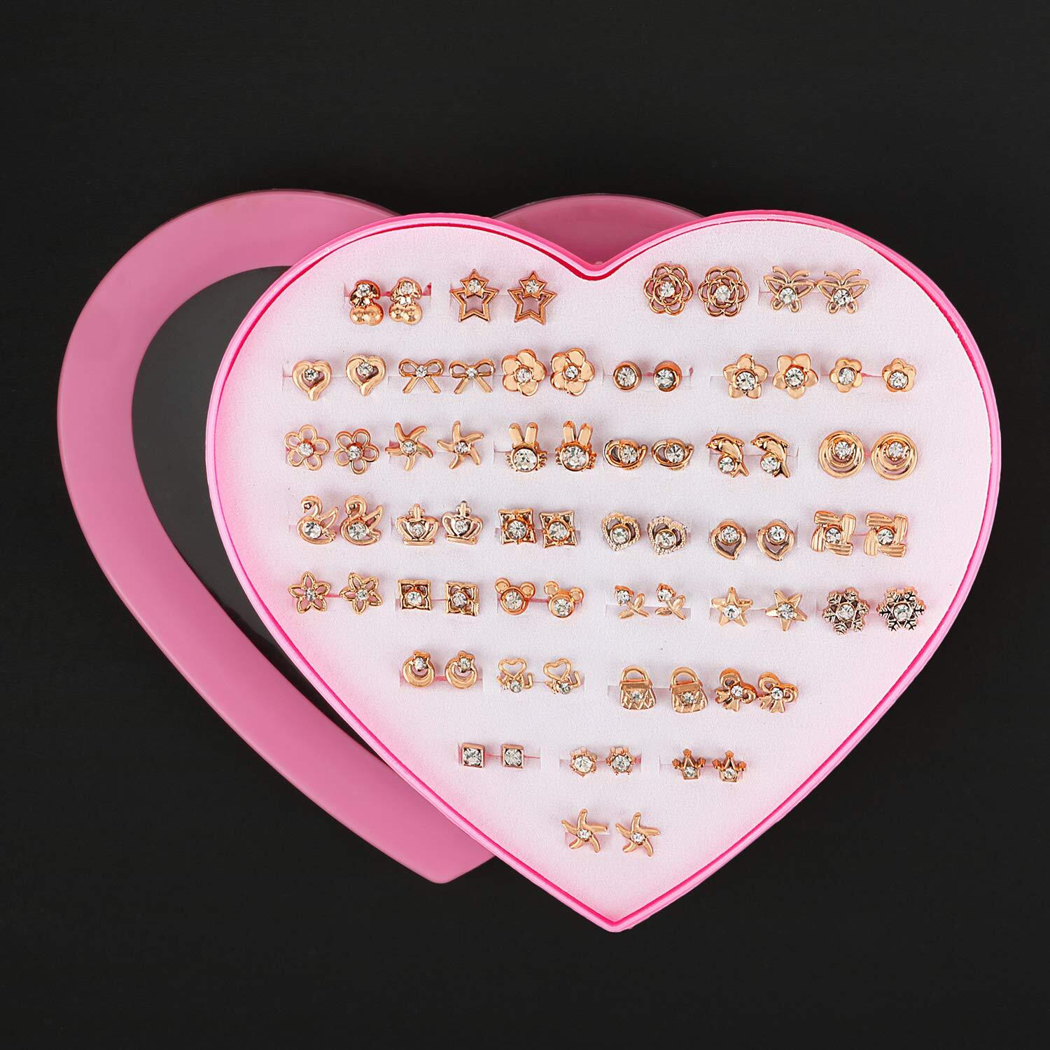 Shining Diva Fashion Latest Fancy Design Non Precious Base Metal Golden Stud Earrings for Girls - 36 Pair Combo Set (12135er)