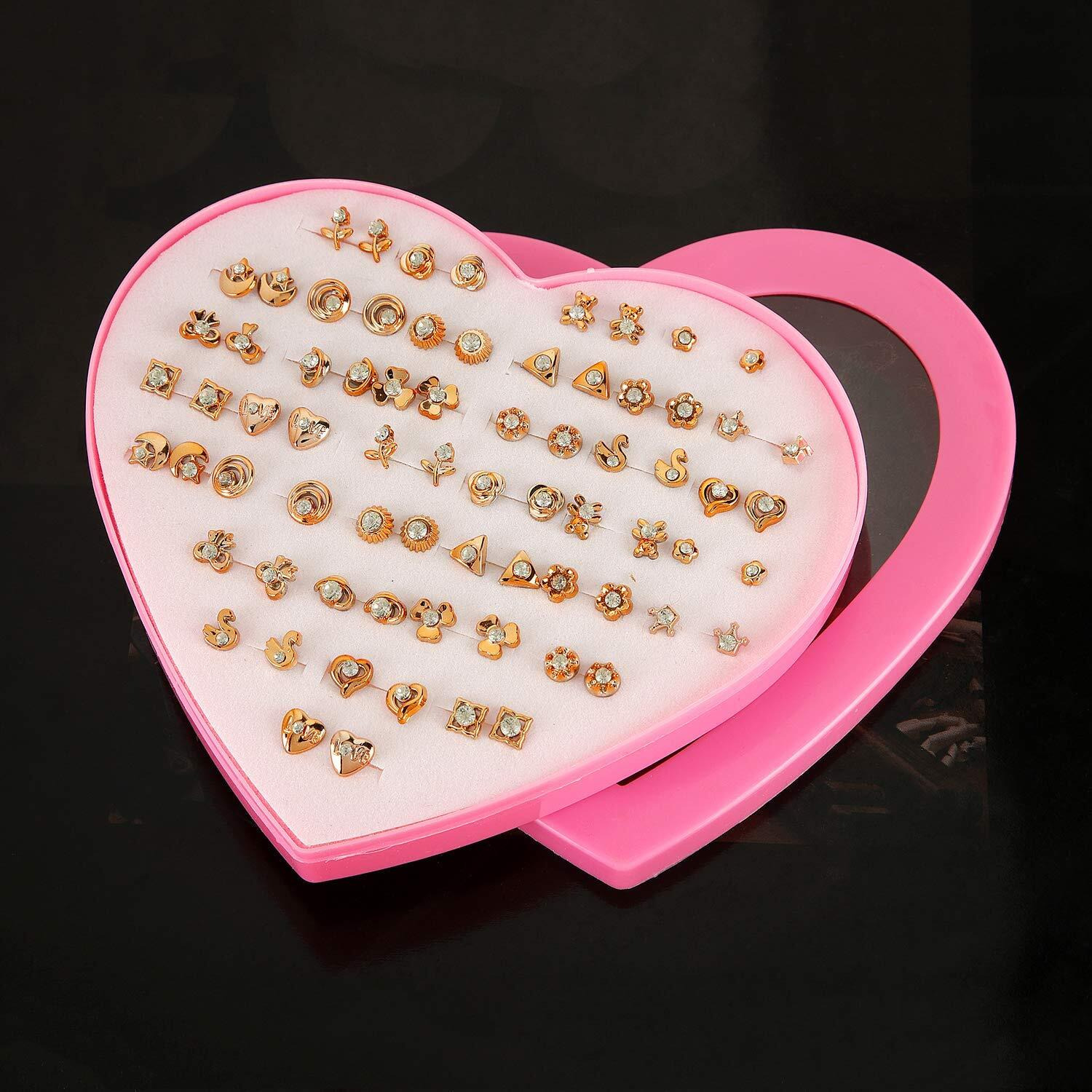 Shining Diva Fashion Gold Non Precious Metal Base Metal Latest Stud Earrings for Girls (sd12021er, 36 Pairs Combo Set)