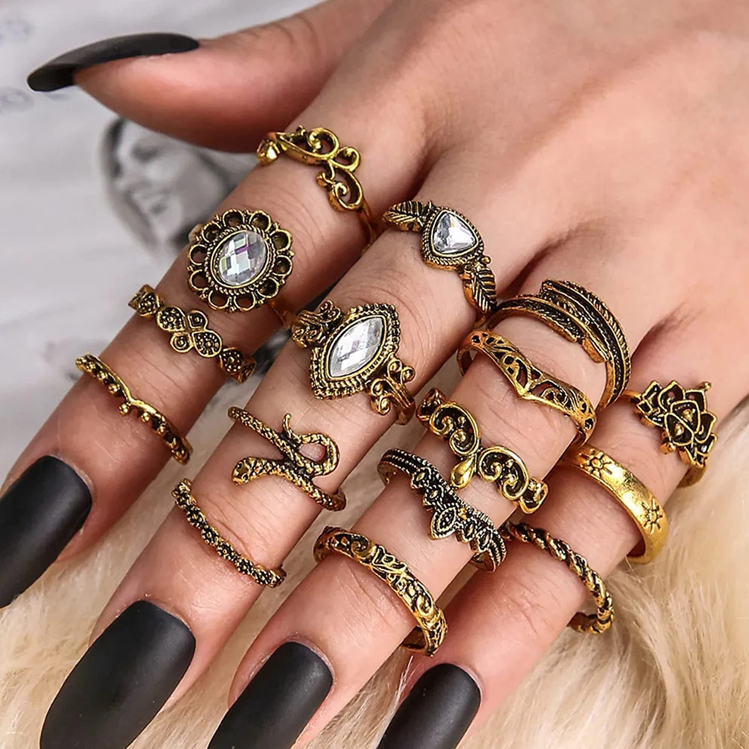 Fashion Frill Ring For Girls Golden CZ Gold Plated Multi Deisgns Boho Ring Midi Finger Ring For Women Jewellery Ring Set