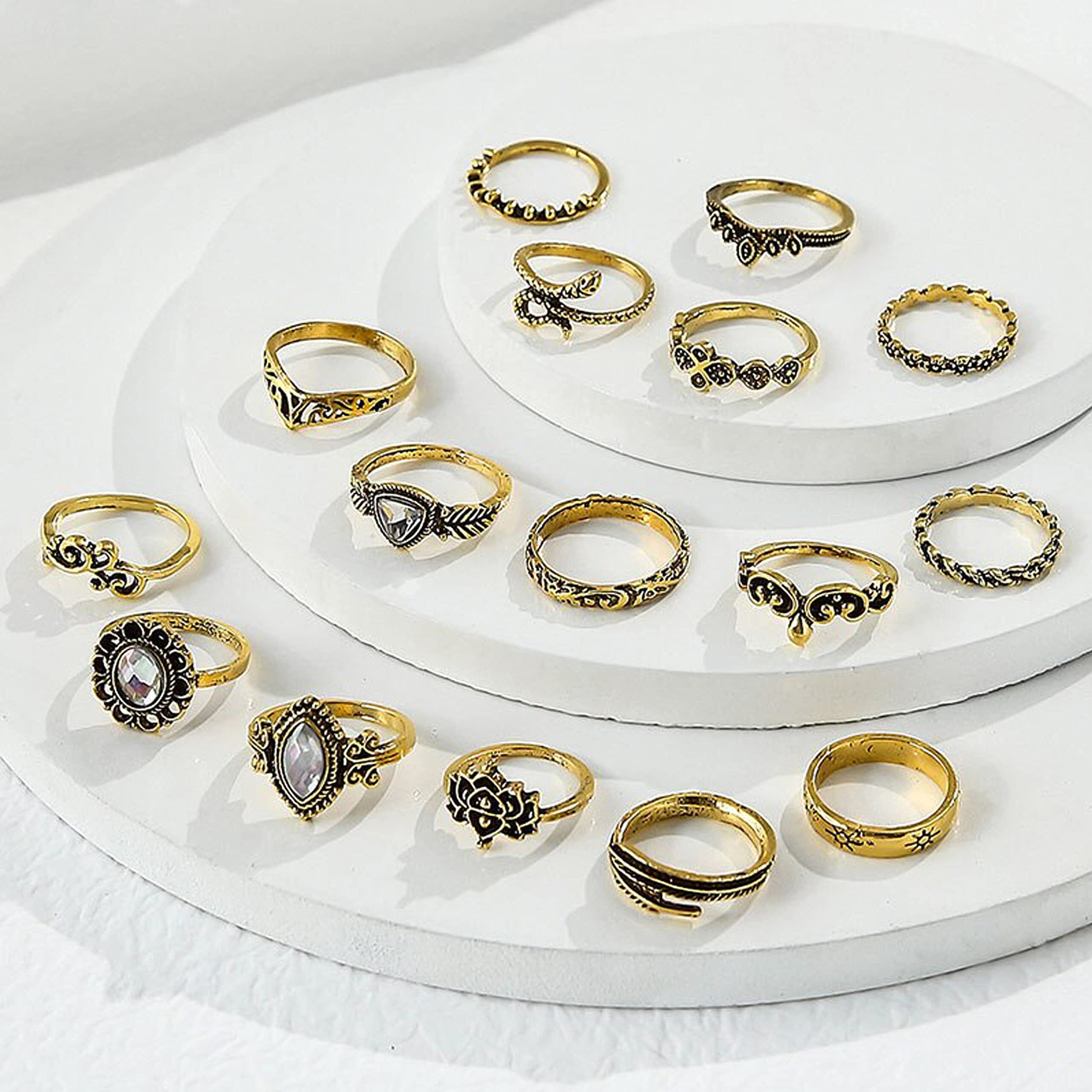Fashion Frill Ring For Girls Golden CZ Gold Plated Multi Deisgns Boho Ring Midi Finger Ring For Women Jewellery Ring Set