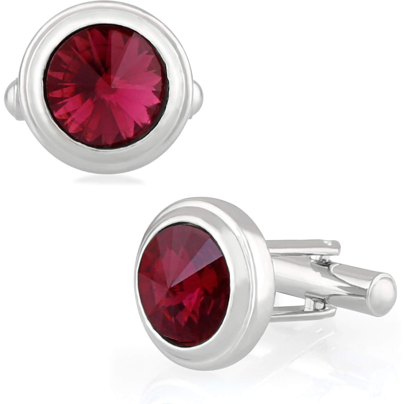 Mahi Rhodium Plated Maroon Solitaire Crystal Cufflink for Mens and Boys CL1100534RMar