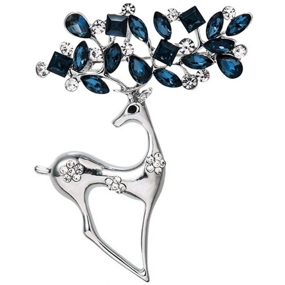 YouBella Jewellery Latest Stylish Crystal Unisex Deer Brooch for Women/Girls/Men (Silver)