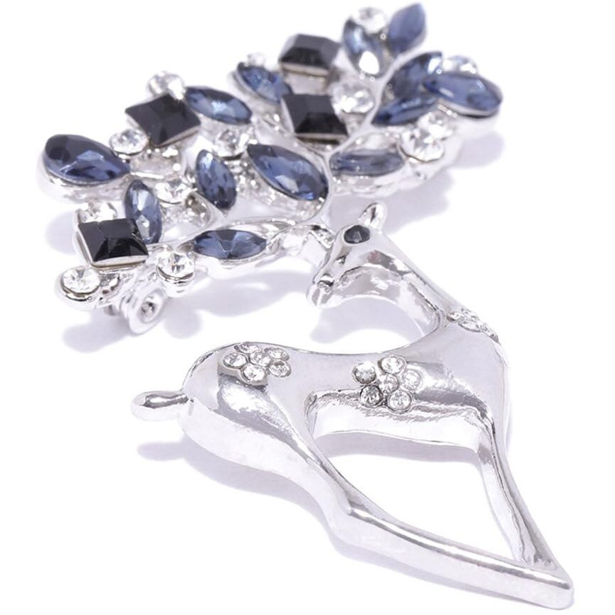YouBella Jewellery Latest Stylish Crystal Unisex Deer Brooch for Women/Girls/Men (Silver)