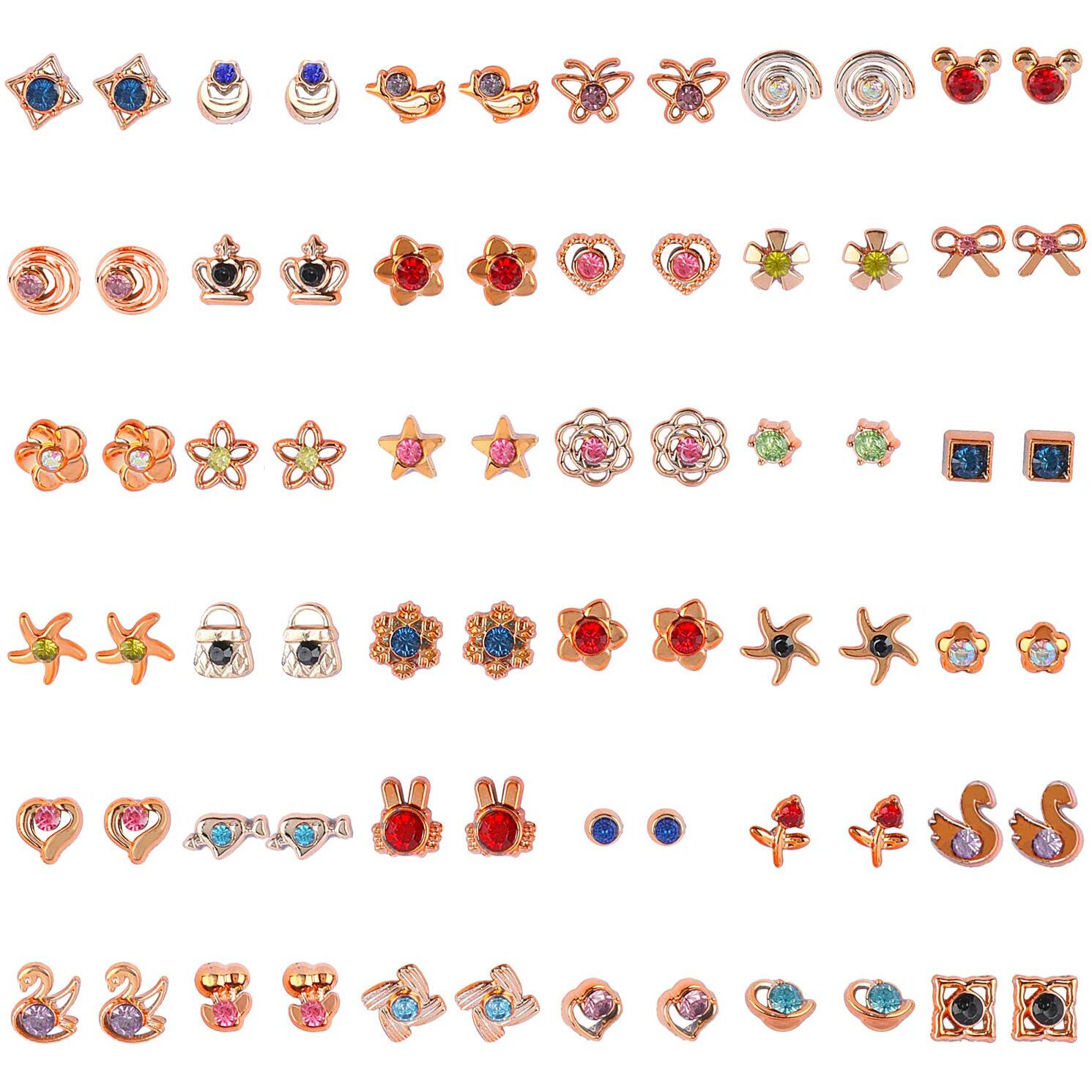 Shining Diva Fashion Multicolour Non Precious Base Metal Pearl Design Stud Earrings for Women - 36 Pairs Combo Set (12140er)