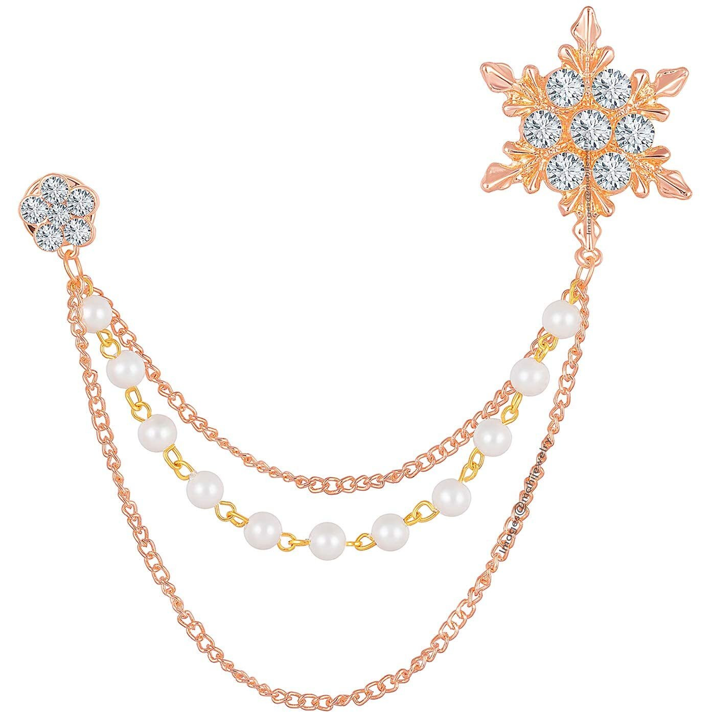 Mahi Rose Gold Plated Mens Eye Catching Crystal Stone Studded Three Chain Pin Brooch BP1101027Z
