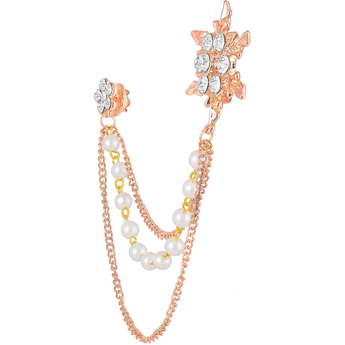 Mahi Rose Gold Plated Mens Eye Catching Crystal Stone Studded Three Chain Pin Brooch BP1101027Z