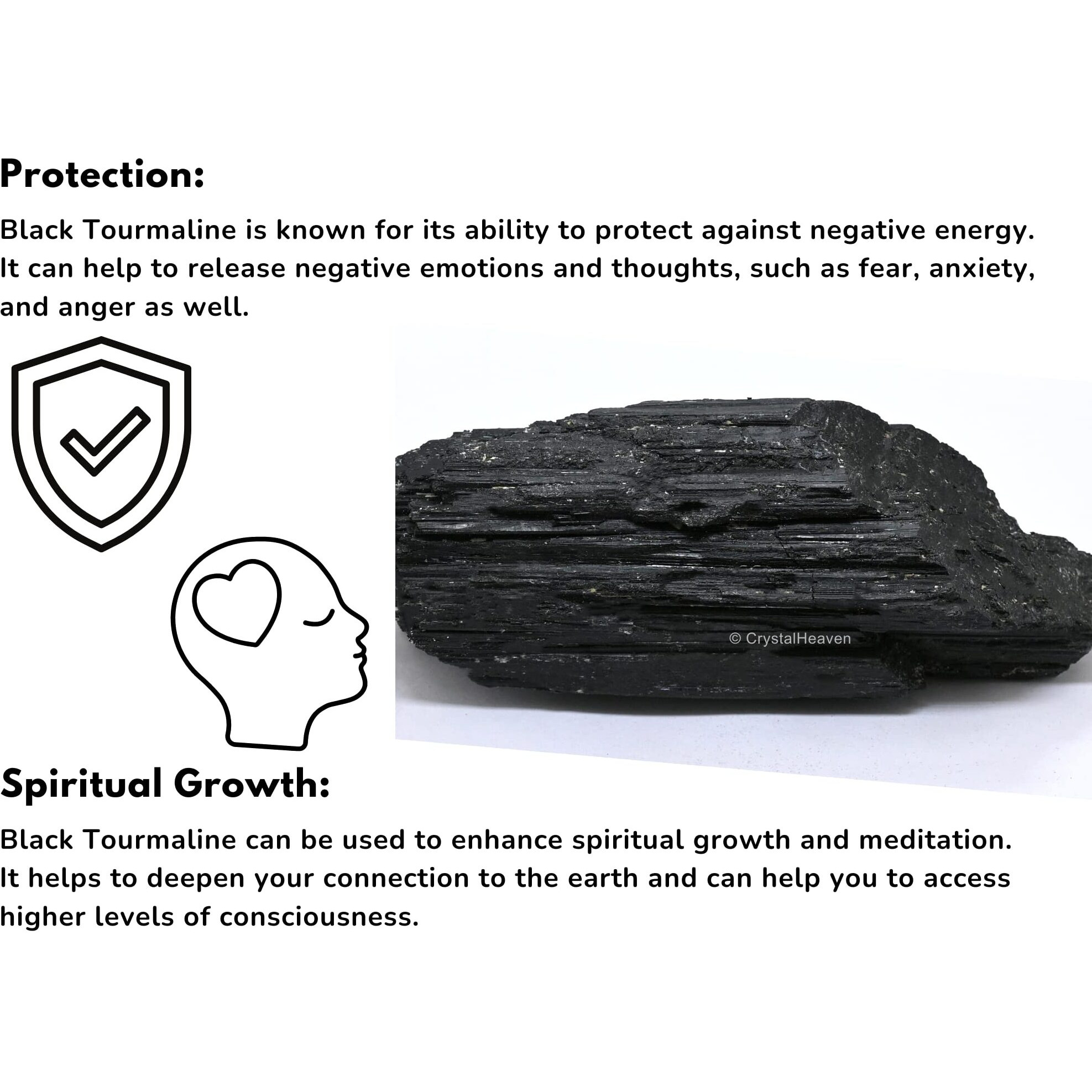 Crystal Heaven Black Tourmaline Crystal - 1 Piece Of 1000-1500 Grams Large Black Tourmaline Stone - Very High Grade Black Tourmaline Crystals Rough Raw For Protection, Crystal Grids, Good Vibes