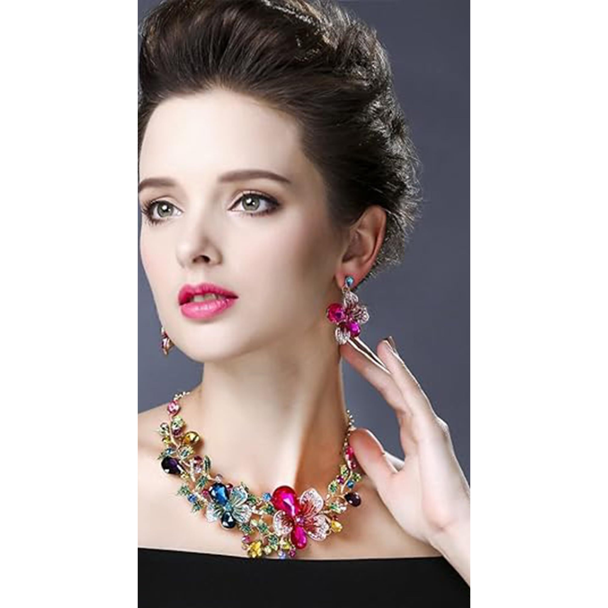 GEHNEY joy of jewels JN13 Crystals Gemstones Necklace Earrings Set Jewelry, Jewellery for Women and Girls (2 piece set  1 set earrings 1 necklace) (Green)