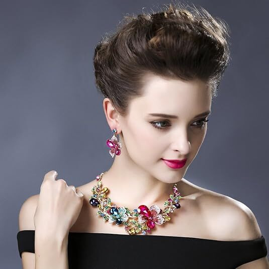 GEHNEY joy of jewels JN13 Crystals Gemstones Necklace Earrings Set Jewelry, Jewellery for Women and Girls (2 piece set  1 set earrings 1 necklace) (Green)