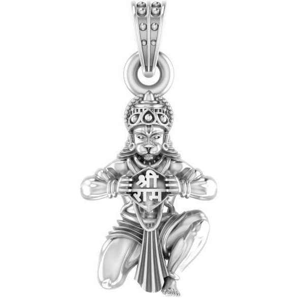 Akshat Sapphire Sterling Silver (92.5% purity) Hanuman Pendant for Men & Women Pure Silver Bajrang Bali Locket for Good Health & Wealth