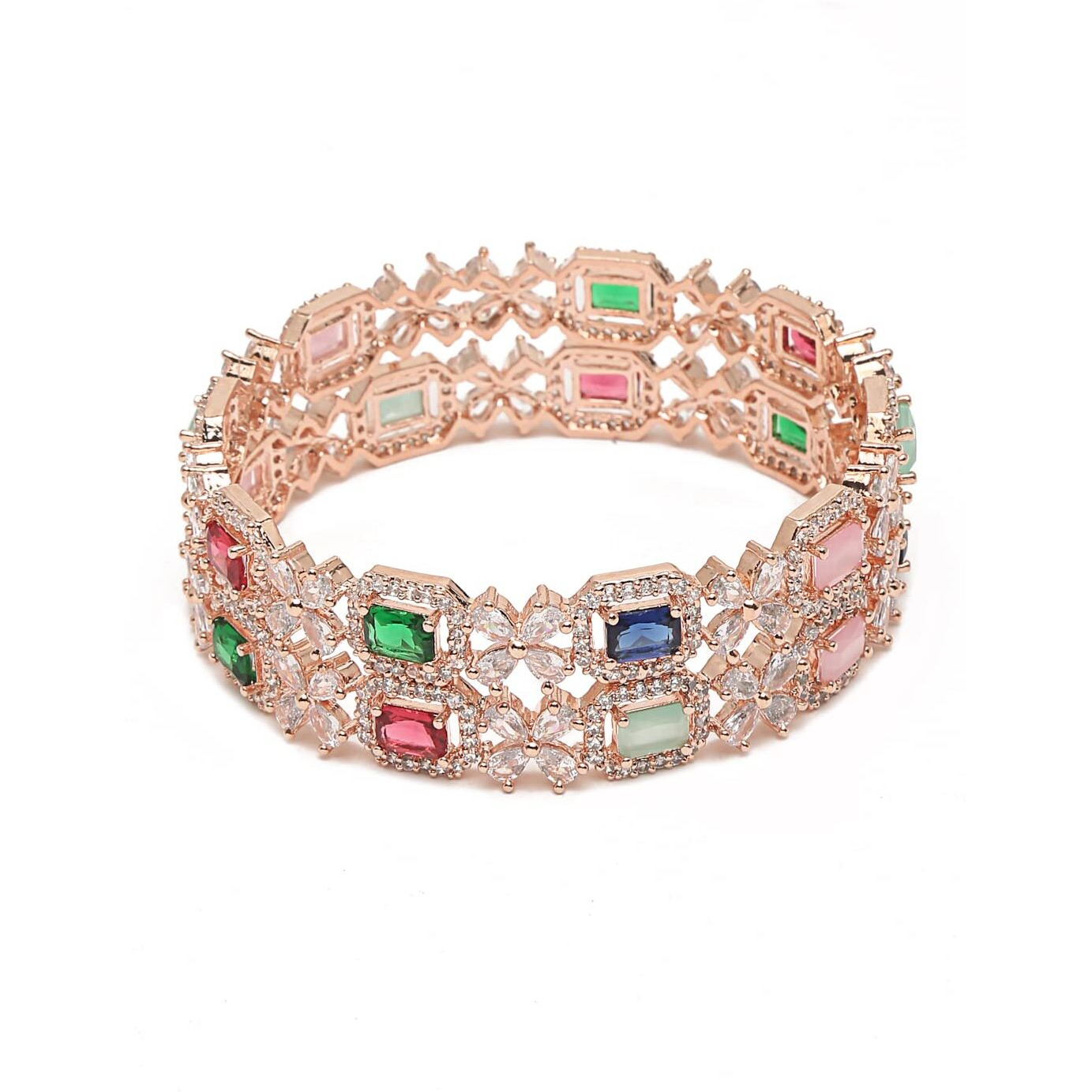 YouBella Jewellery Stylish Rose Gold Plated Multi-Color Stone Studded Bangles for Girls and Women (YBBN_91889) (Gold) (2.6)