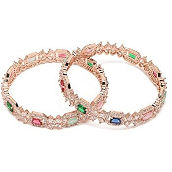 YouBella Jewellery Stylish Rose Gold Plated Multi-Color Stone Studded Bangles for Girls and Women (YBBN_91889) (Gold) (2.6)