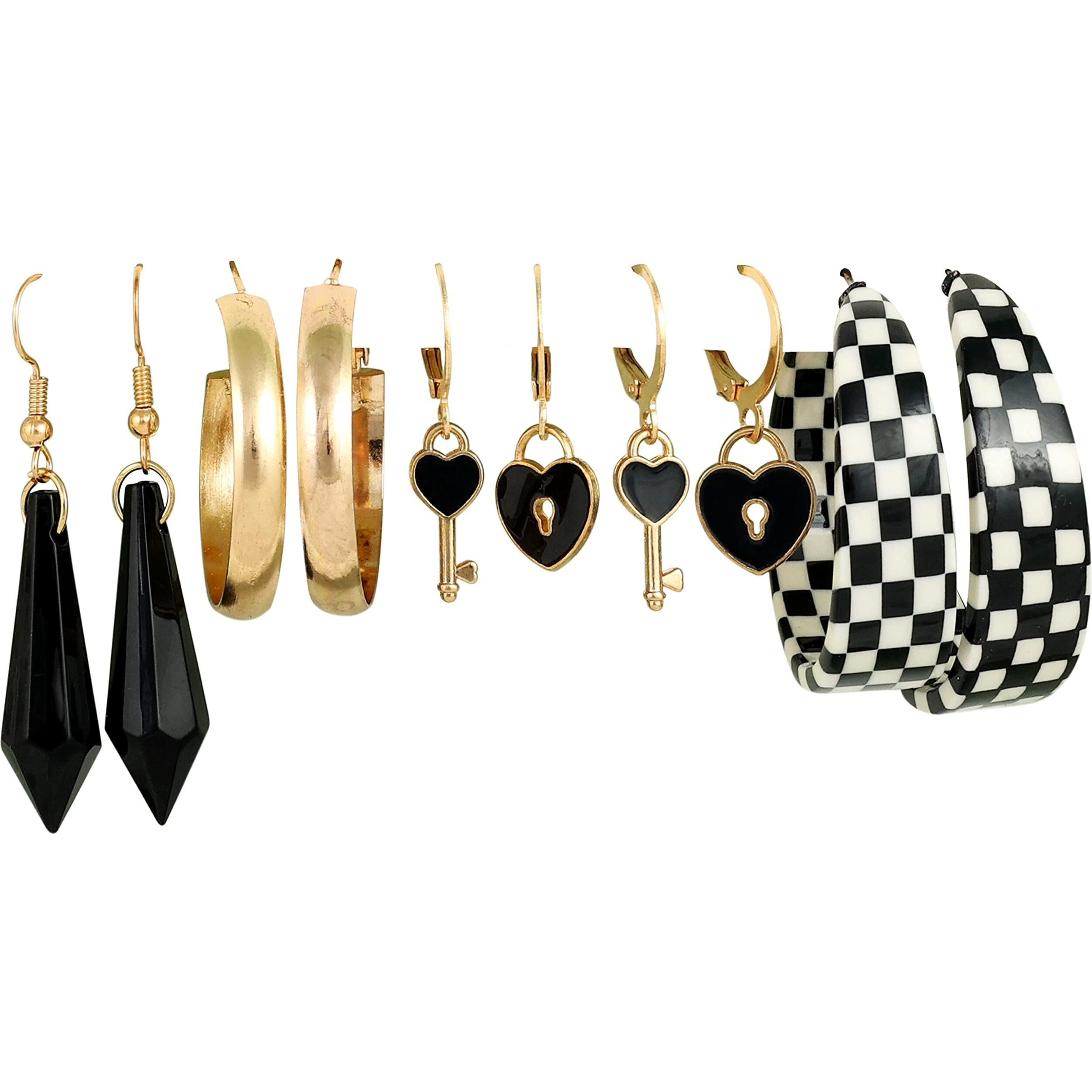Fashion Frill Delicate Earrings For Women Geometric Key Gold Plated Black & White Drop Earrings For Women Girls Western Earrings Gift For Sister Earrings Set Combo
