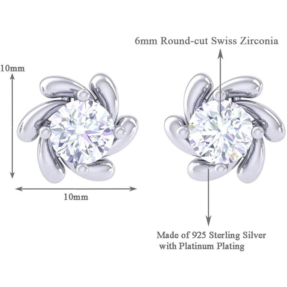 CLARA Made with Swiss Zirconia 925 Sterling Silver Platinum Plated Alma Solitaire Earring Gift For Women & Girls