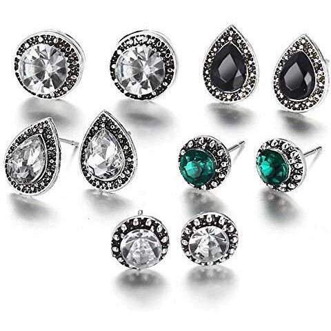 Shining Diva Fashion 5 Pairs Combo Stylish Oxidized Silver Stud Earrings for Women (Multi-Colour)(9926er)