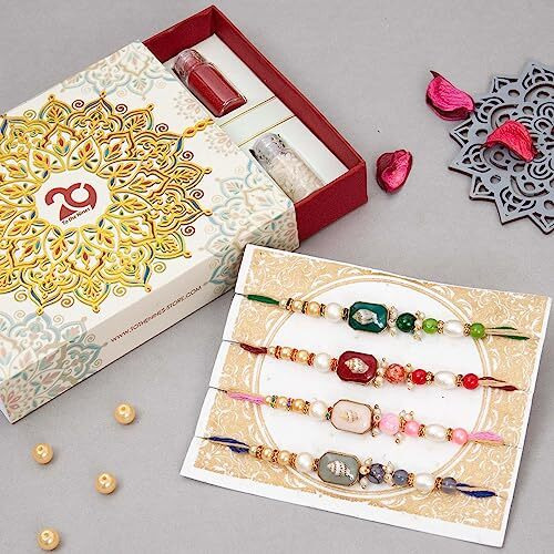 To The Nines Rakhi for Brother with Tilak Material & Greeting Card - Pack of 4 Rakhi