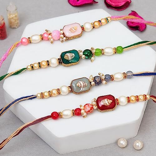 To The Nines Rakhi for Brother with Tilak Material & Greeting Card - Pack of 4 Rakhi
