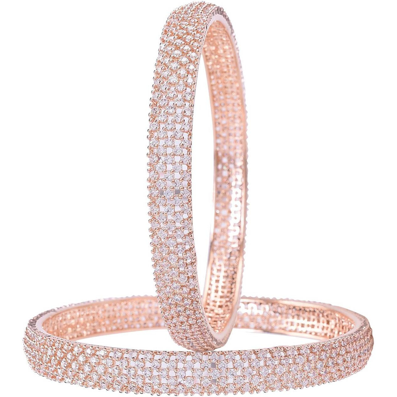 Ratnavali Jewels Rose Gold Plated American Diamond White Traditional Bangles for Women/Girls RV3386RG-2.10