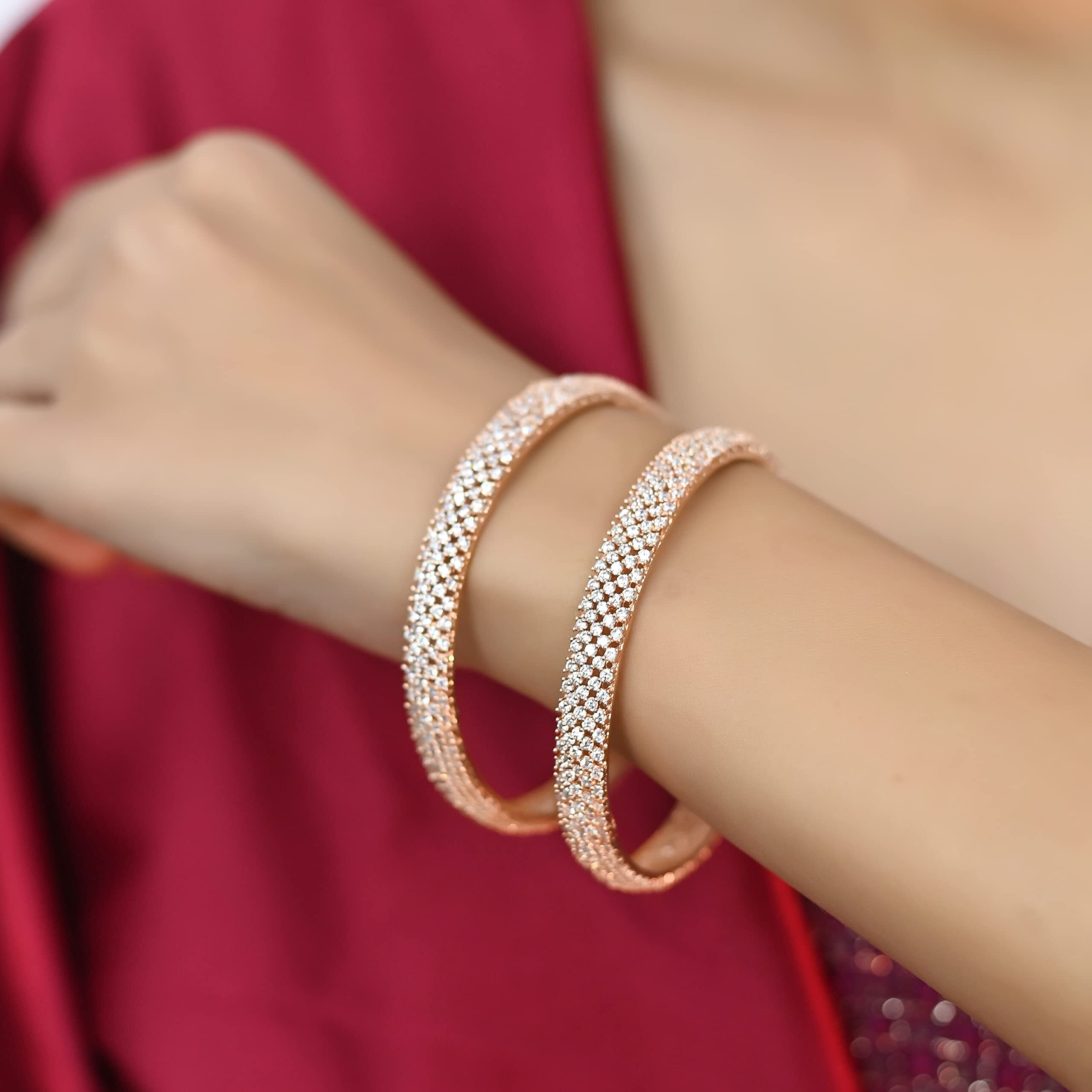 Ratnavali Jewels Rose Gold Plated American Diamond White Traditional Bangles for Women/Girls RV3386RG-2.10