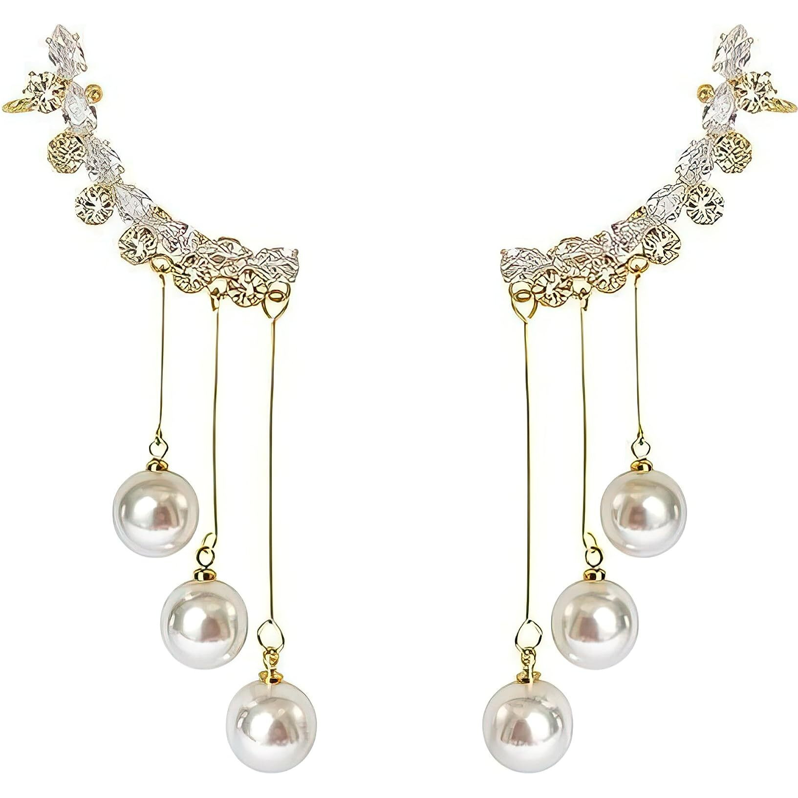 Fashion Frill Earrings For Women Floral Crystal Pearl Chain Drop Earrings For Women Girls Love Gifts Korean Earrings Jewellery