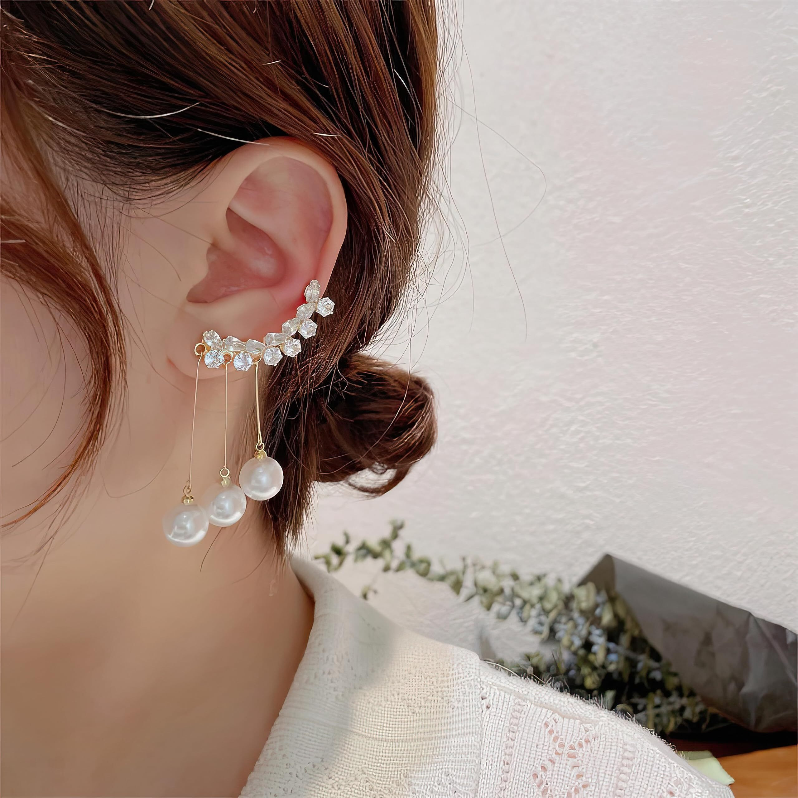 Fashion Frill Earrings For Women Floral Crystal Pearl Chain Drop Earrings For Women Girls Love Gifts Korean Earrings Jewellery